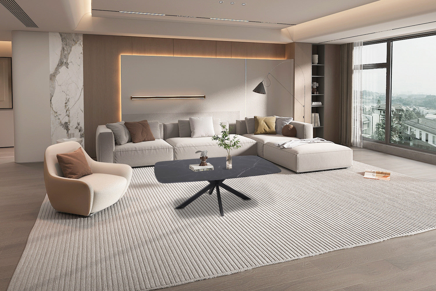 Couchtisch Apollo 130cm Oval mit Steinplatte - Schwarz-Couchtische-Rousseau-le canapé