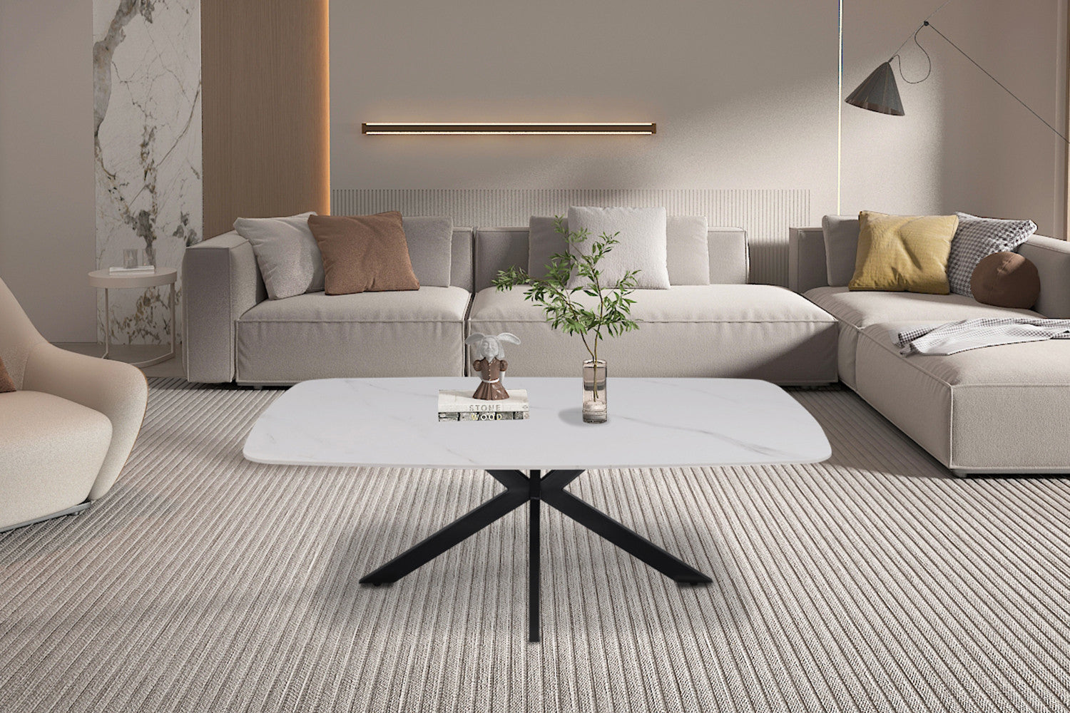 Couchtisch Apollo 130cm Oval mit Steinplatte - Weiß-Couchtisch-Rousseau-le canapé