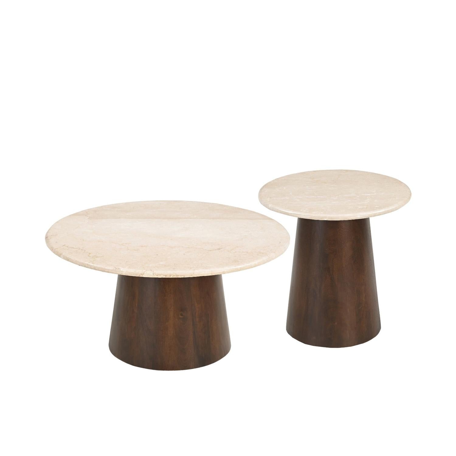 Couchtisch Bottecino aus Mangoholz Ø75cm - Beige/Braun-Couchtische-Livingfurn-le canapé