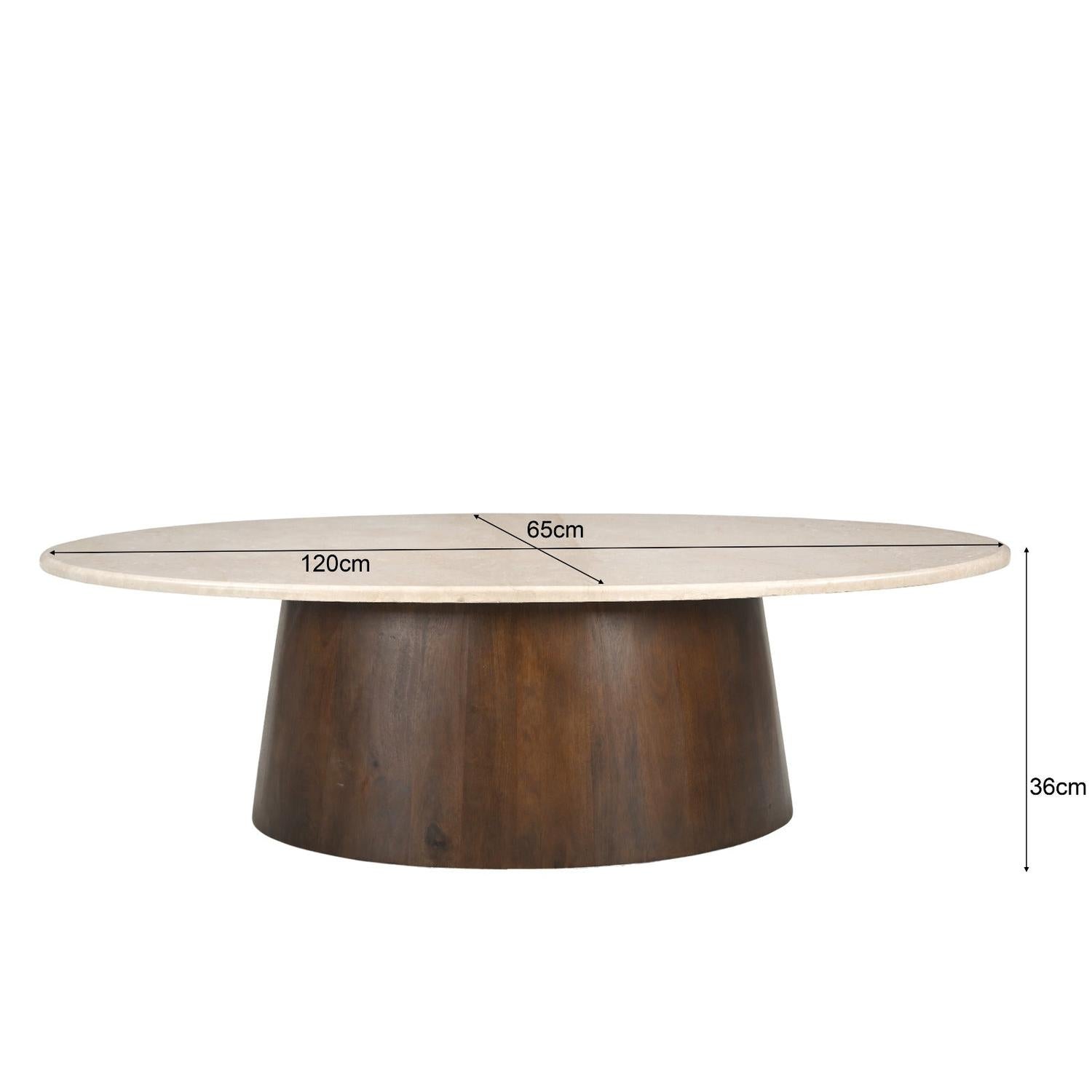 Couchtisch Botticino Oval aus Mangoholz 120*65cm - Beige/Braun-Couchtisch-Livingfurn-le canapé