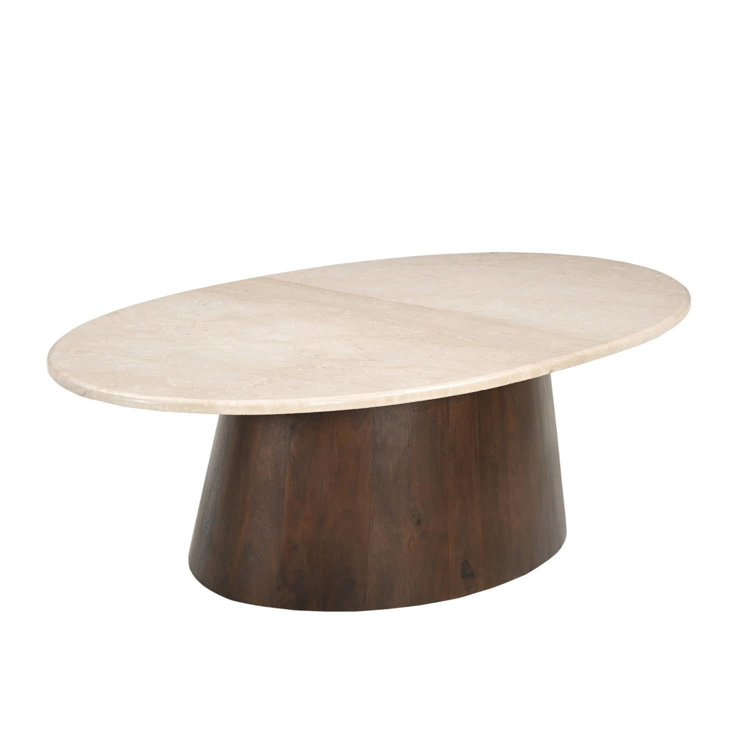 Couchtisch Botticino Oval aus Mangoholz 120*65cm - Beige/Braun-Couchtisch-Livingfurn-le canapé