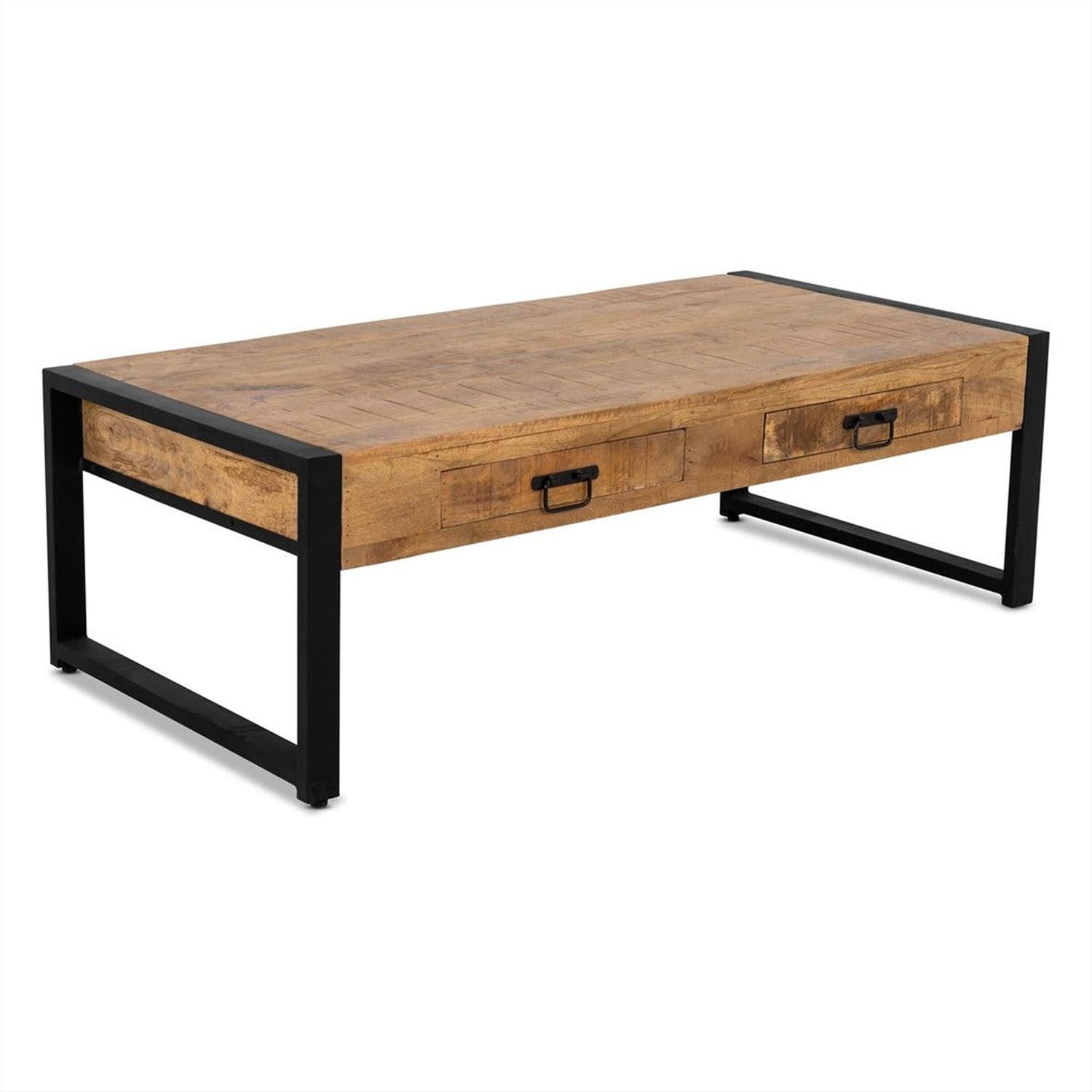 Couchtisch Britt 120cm mit Schubladen aus Mangoholz - Hellbraun-Couchtische-Benoa-le canapé