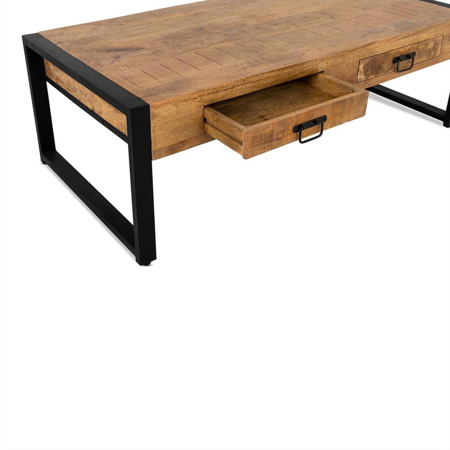 Couchtisch Britt 120cm mit Schubladen aus Mangoholz - Hellbraun-Couchtische-Benoa-le canapé