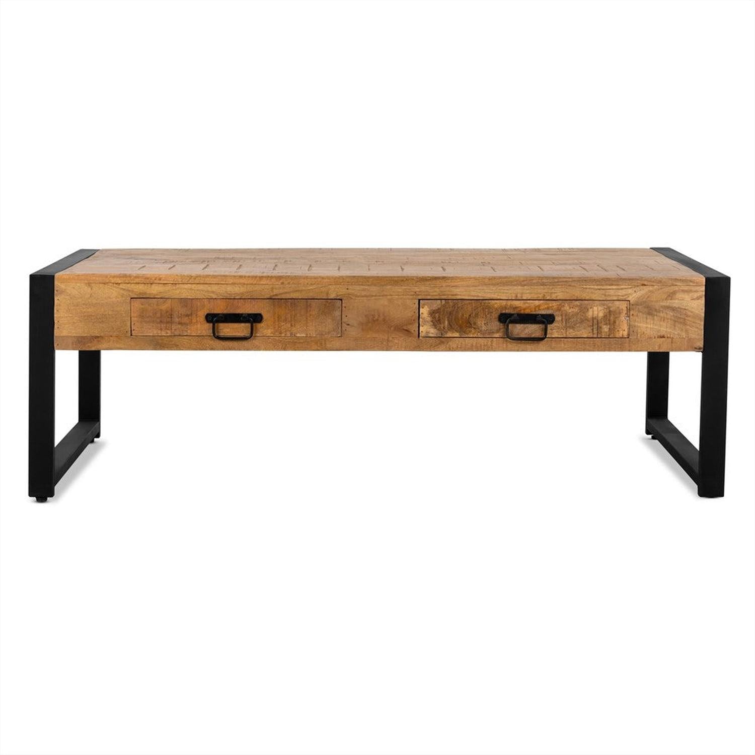 Couchtisch Britt 120cm mit Schubladen aus Mangoholz - Hellbraun-Couchtische-Benoa-le canapé
