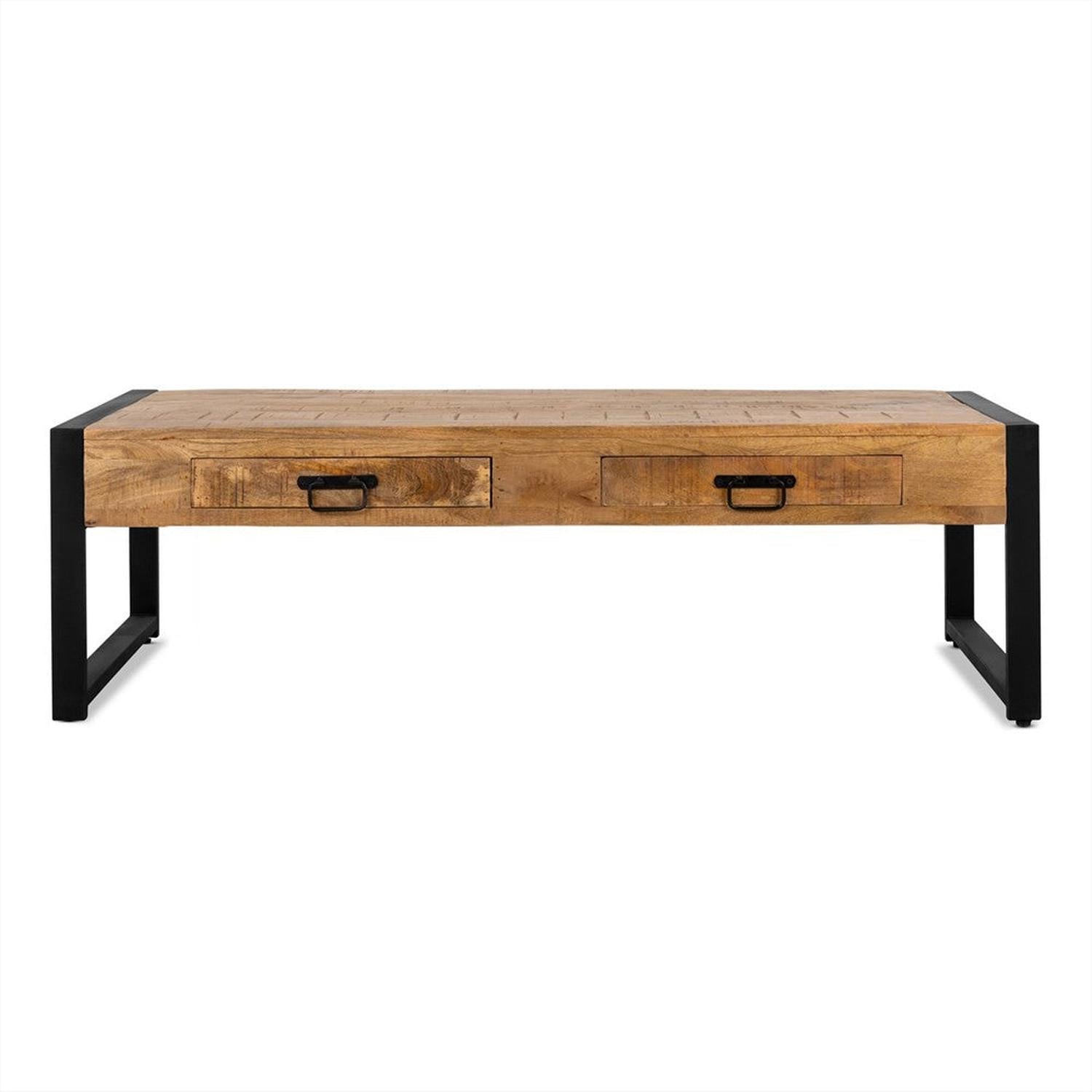 Couchtisch Britt 140cm mit Schubladen aus Mangoholz - Hellbraun-Couchtische-Benoa-le canapé