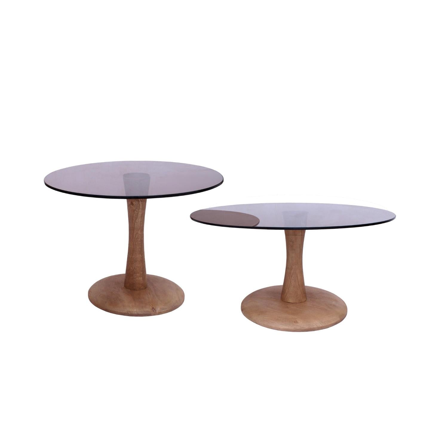 Couchtisch Brix aus Mangoholz mit Glasplatte Ø75cm - Braun-Couchtische-Livingfurn-le canapé