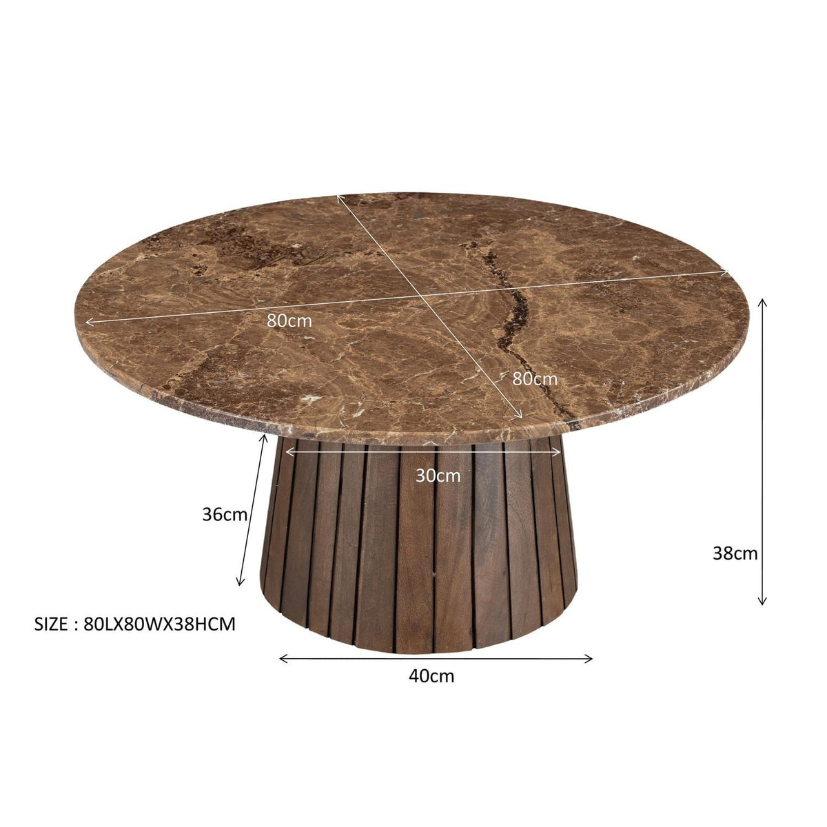 Couchtisch Emperador mit Marmoroptik Ø80cm - Dunkelbraun-Couchtische-Livingfurn-le canapé