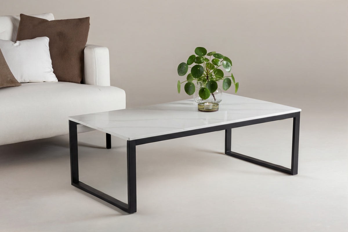 Couchtisch Estelle 120cm aus Stein - Weiß-Couchtische-Venture Home-le canapé