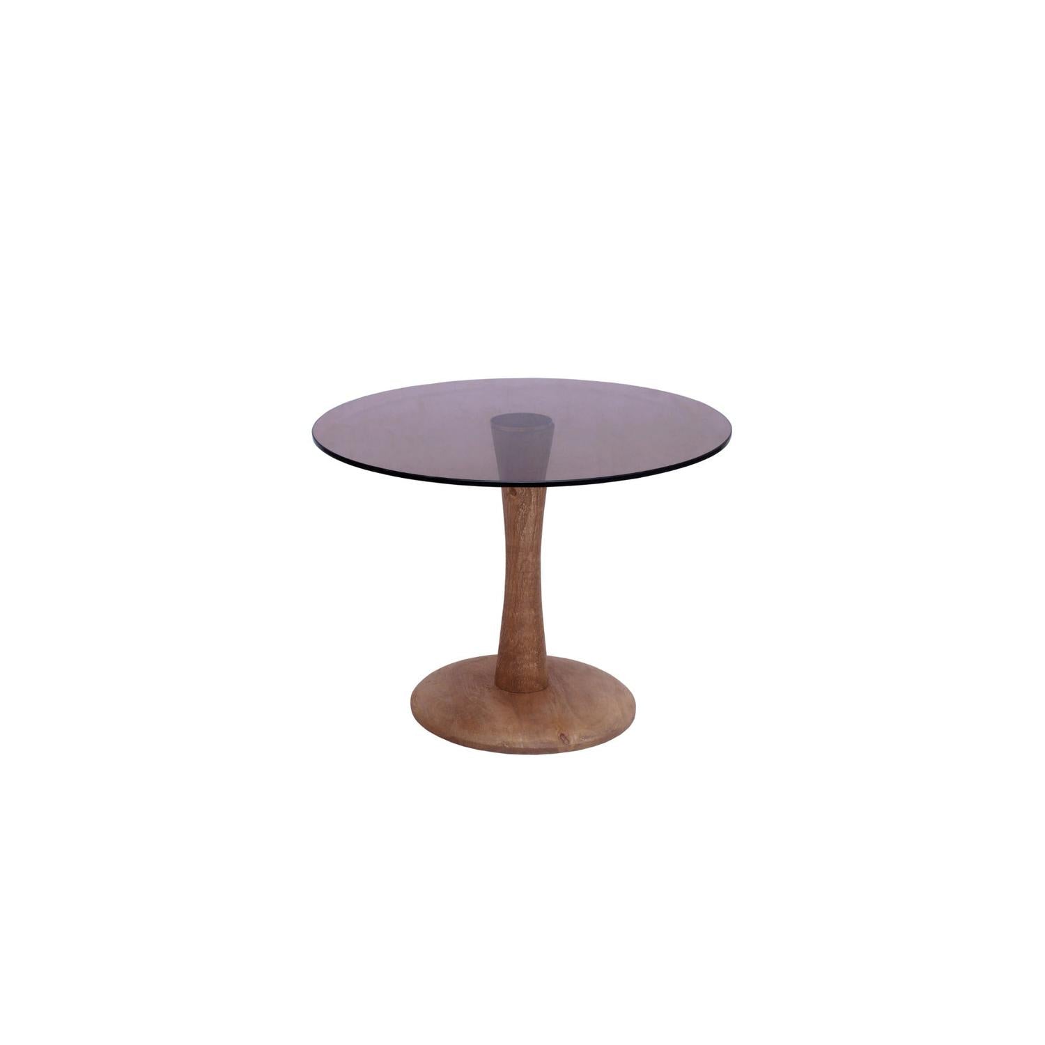 Couchtisch Faye Ø60cm aus Glas und Mangoholz - Braun-Couchtische-Livingfurn-le canapé