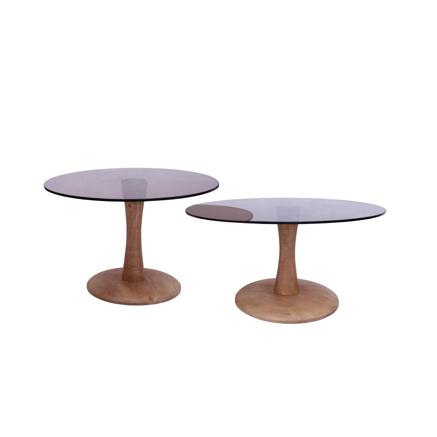 Couchtisch Faye Ø60cm aus Glas und Mangoholz - Braun-Couchtische-Livingfurn-le canapé