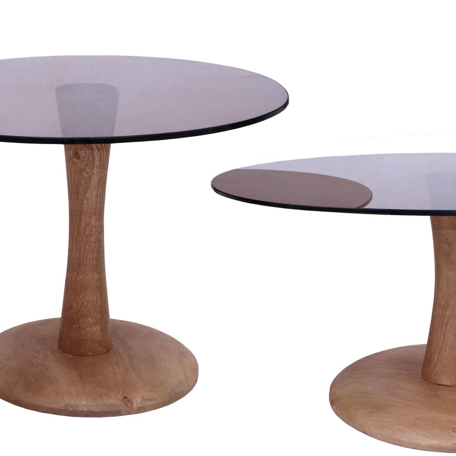 Couchtisch Faye Ø60cm aus Glas und Mangoholz - Braun-Couchtische-Livingfurn-le canapé