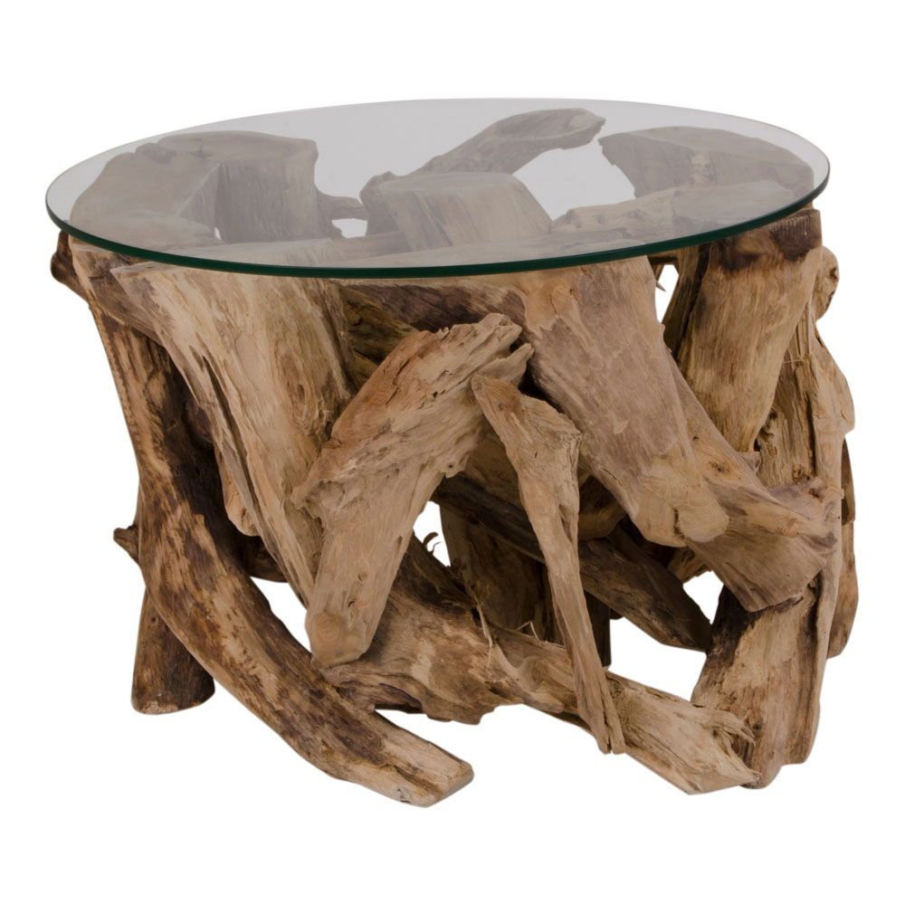Couchtisch Grand Canyon Ø60cm aus Teak/GlasCouchtisch