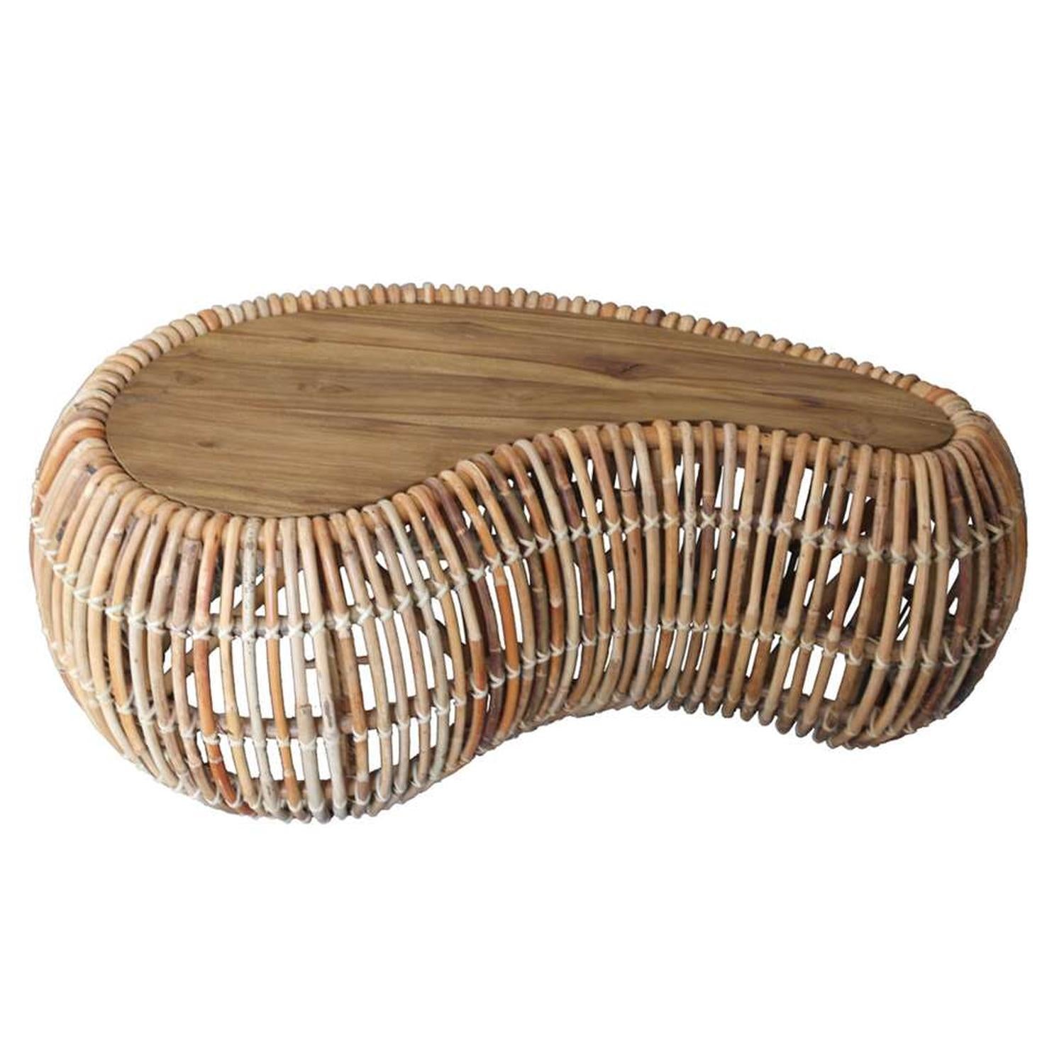 Couchtisch Gwen aus Rattan und Teakholz - Natur-Couchtische-Livingfurn-le canapé