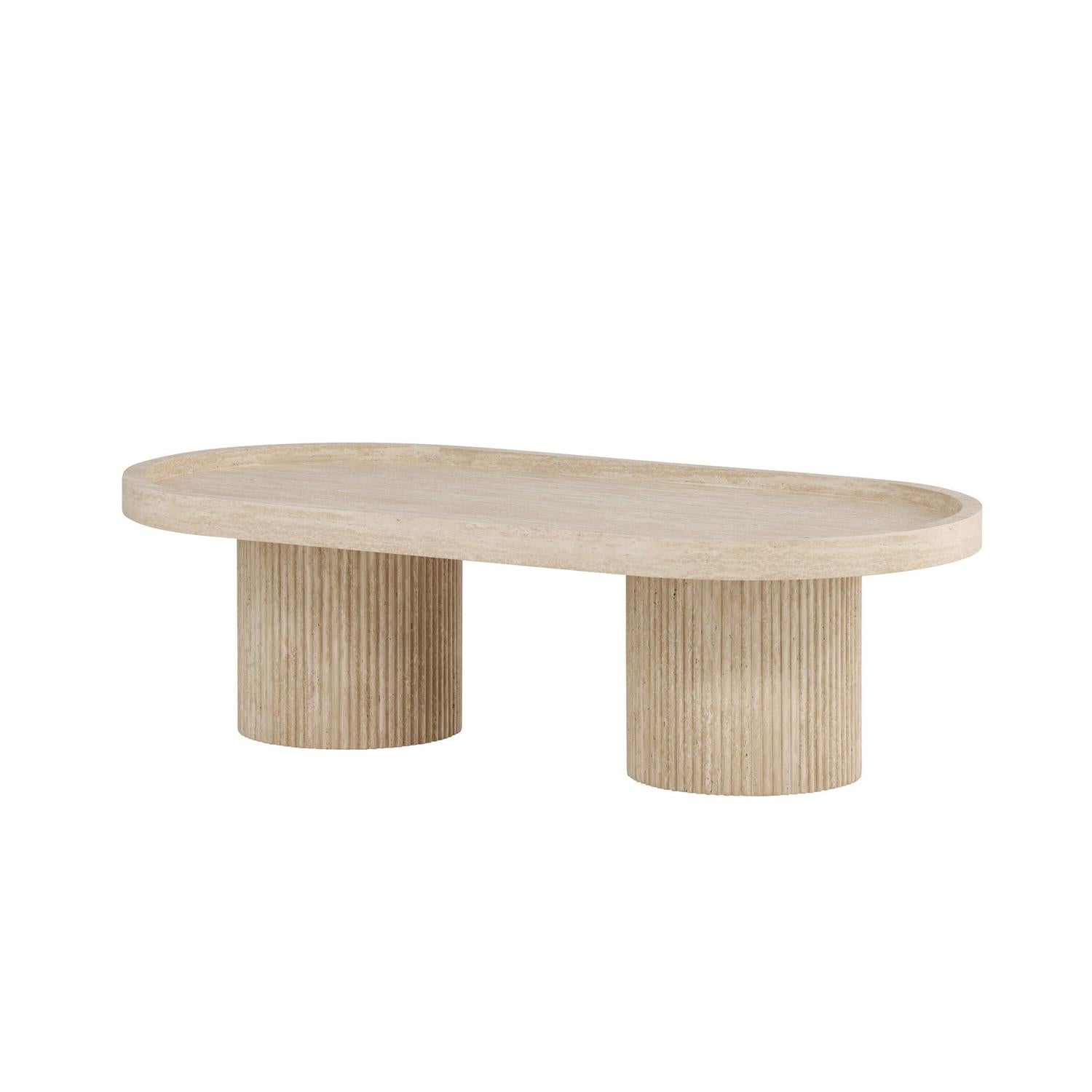 Couchtisch Krille 120*60cm in Travertin-Optik - Beige-Couchtische-Venture Home-le canapé
