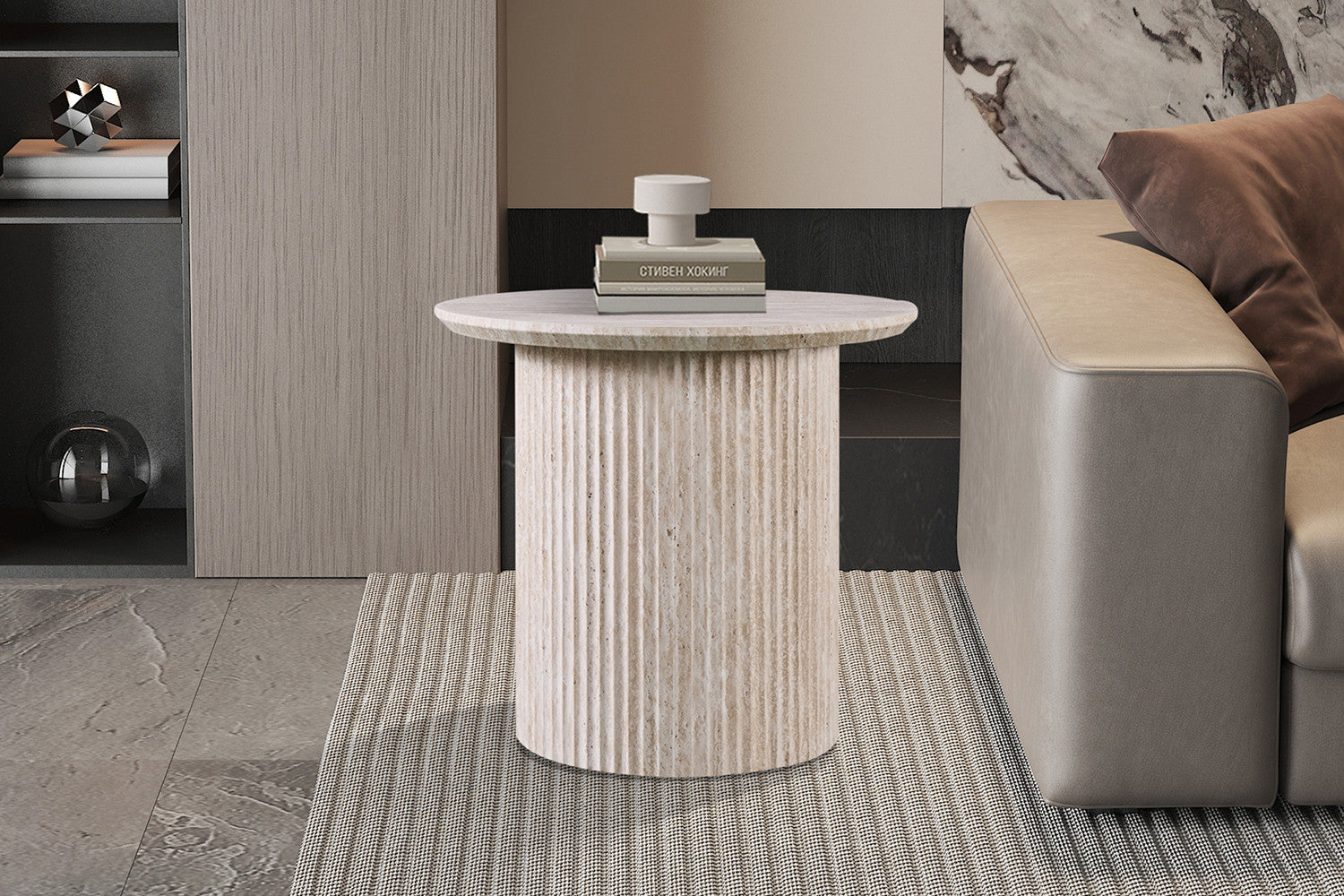 Couchtisch Lagos Ø50cm - Keramik Travertin Optik-Couchtisch-Rousseau-le canapé