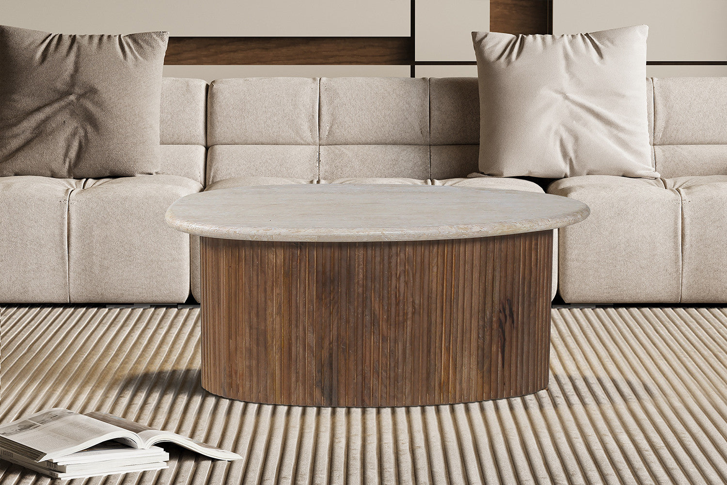 Couchtisch Louis mit Travertin-Steinplatte - Beige-Couchtisch-Rousseau-le canapé