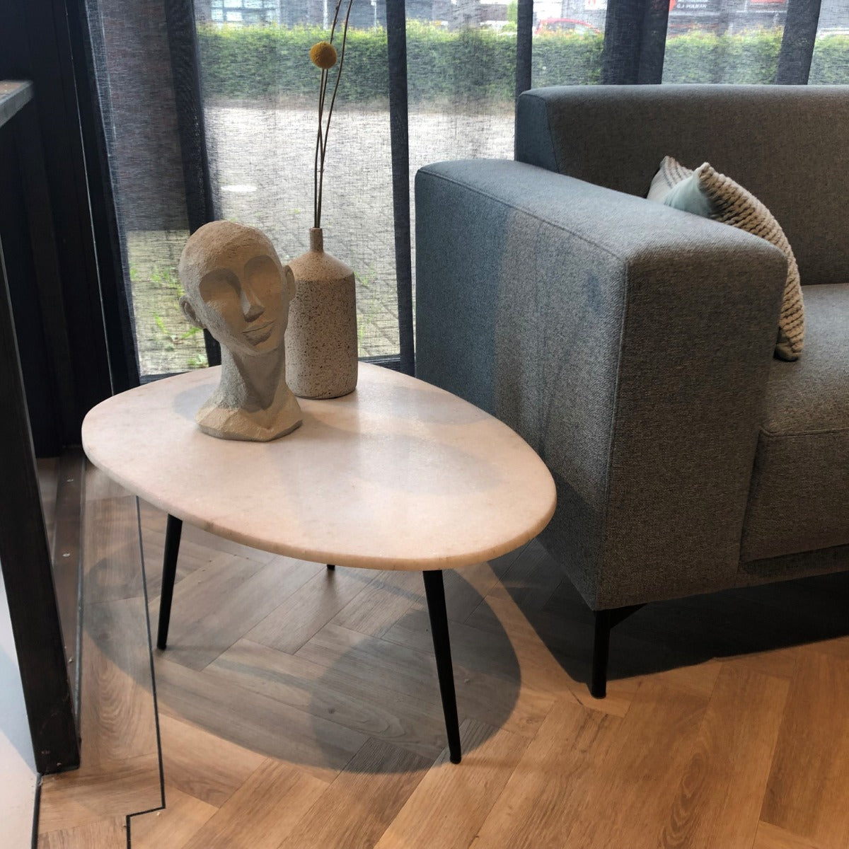 Couchtisch Luca Ø70cm aus Stein - Weiß-Couchtische-Livingfurn-le canapé
