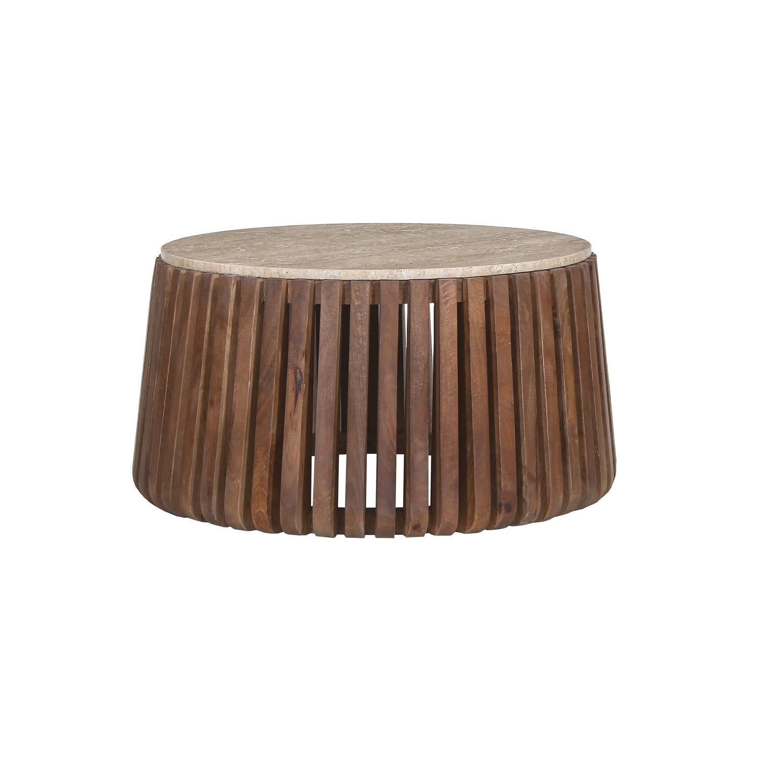 Couchtisch Luuk Ø70cm mit Travertin-Steinplatte - Braun/Beige-Couchtisch-Rousseau-le canapé