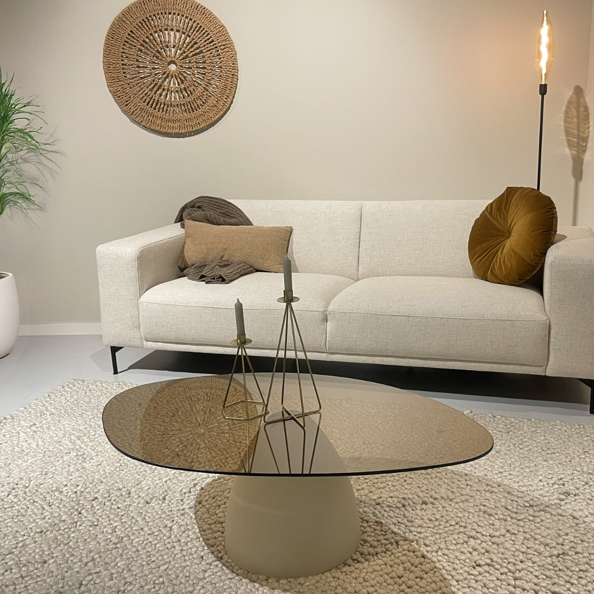Couchtisch Mylon mit Rauchglasplatte 110cm - Beige-Couchtische-Livingfurn-le canapé