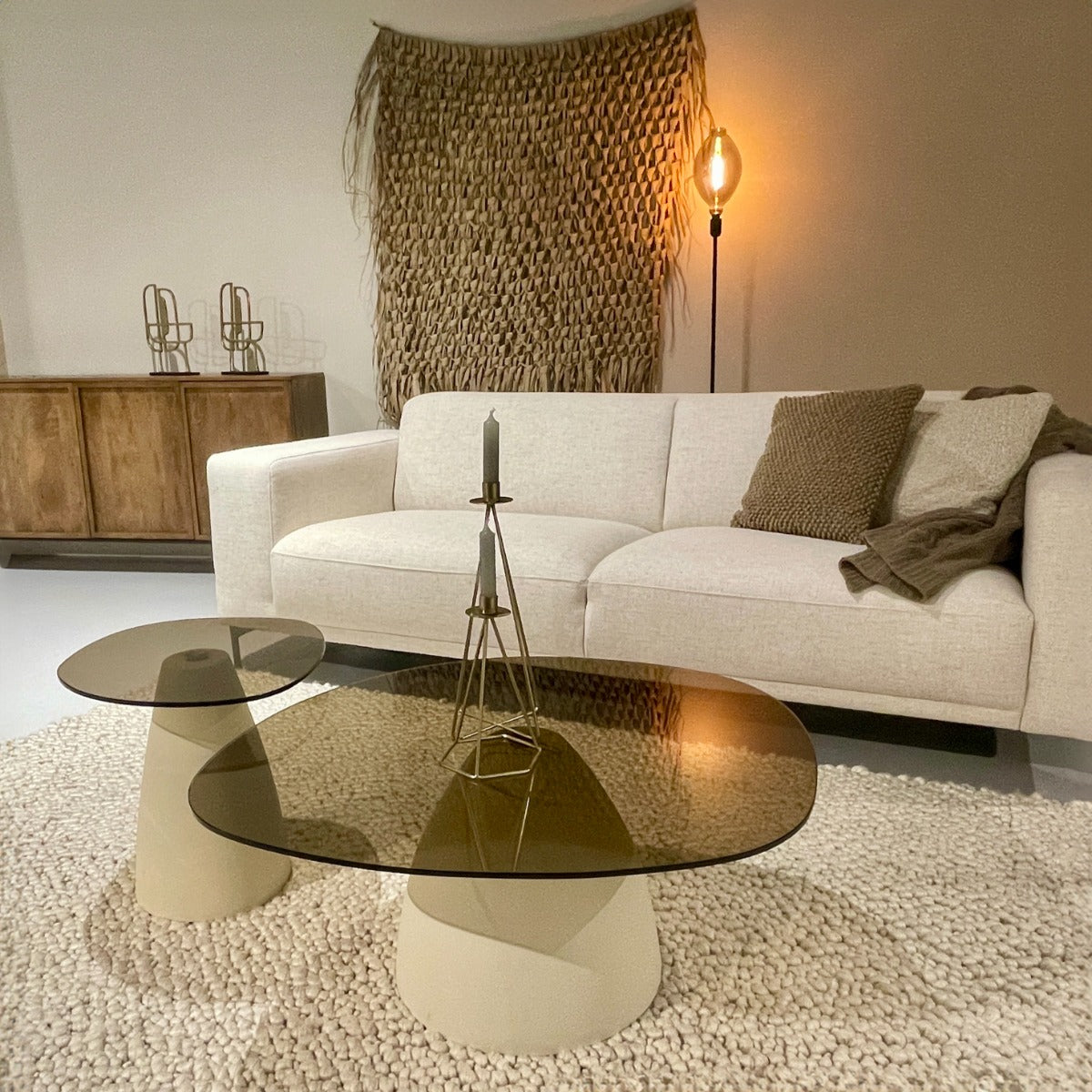 Couchtisch Mylon mit Rauchglasplatte 50cm - Beige-Couchtische-Livingfurn-le canapé