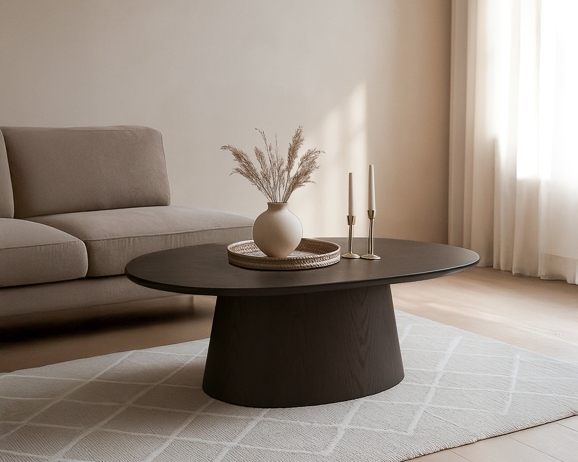 Couchtisch Novero Oval 120*70cm aus Eichenholz - Dunkelbraun-Couchtisch-Livingfurn-le canapé