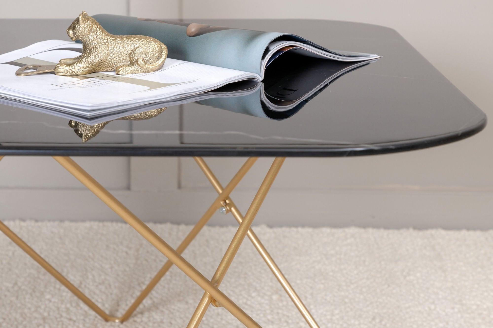 Couchtisch Tristar aus Marmorglas - Schwarz / Messing gebürstet-Couchtisch-Venture Home-le canapé