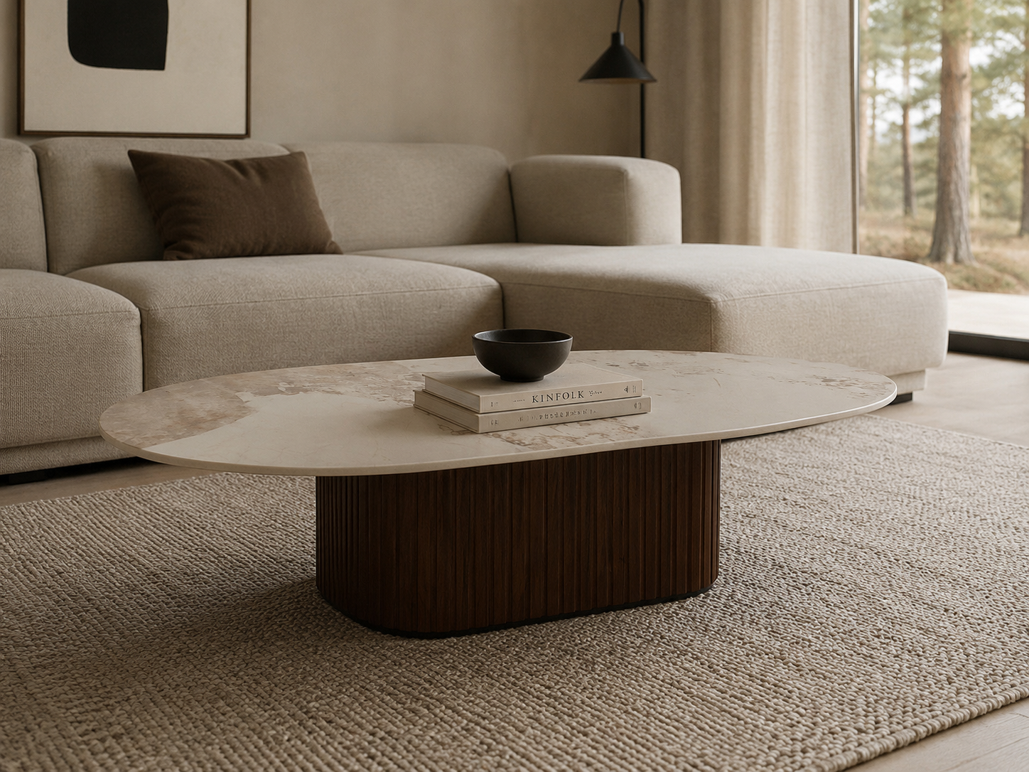 Couchtisch Urban Chique 140cm aus Keramik in Marmoroptik - Beige-Couchtische-Pole to Pole-le canapé
