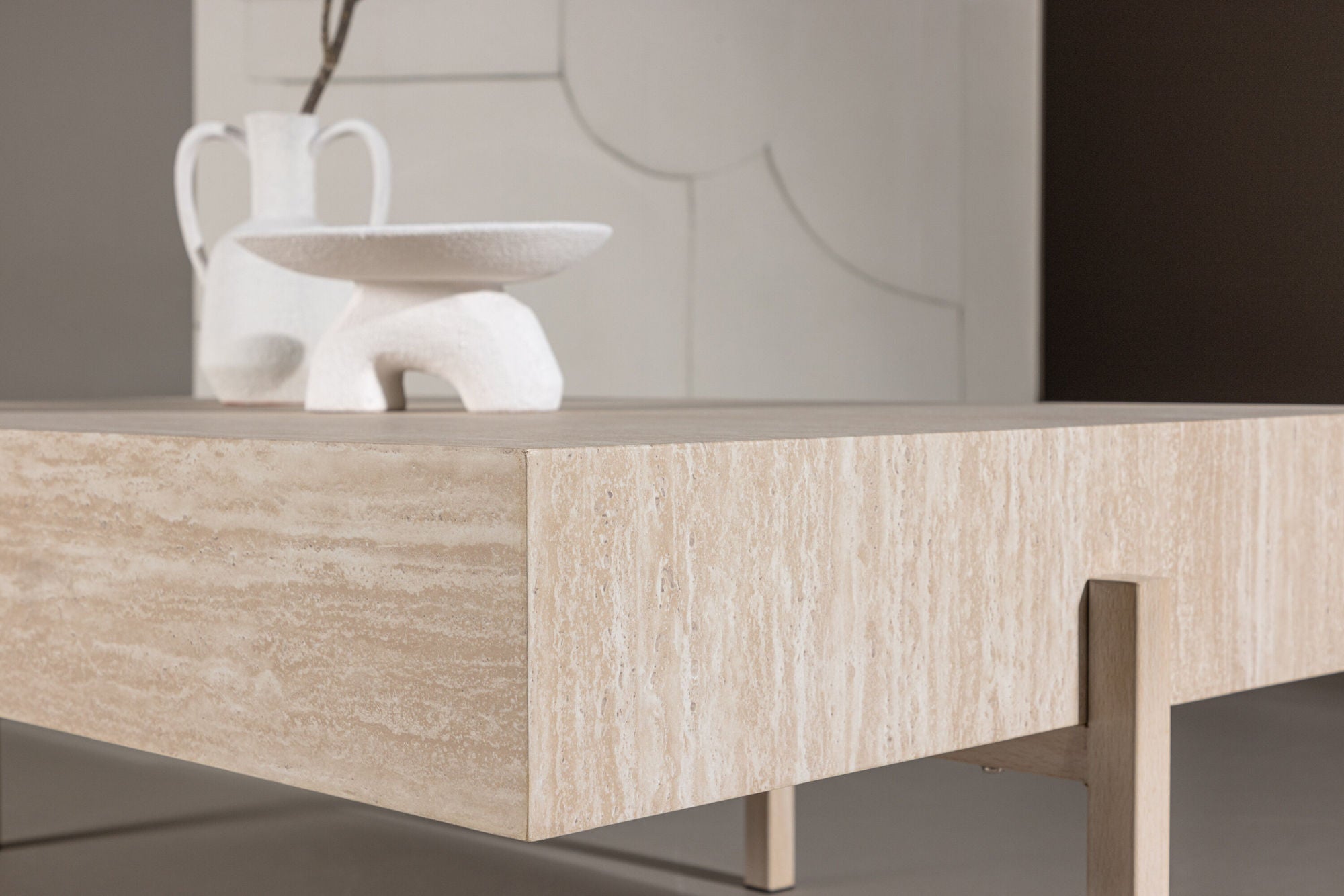 Couchtisch Vadholmen 120cm in Travertin-Optik - Beige-Couchtische-Vind-le canapé