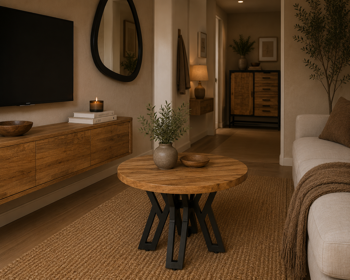 Couchtisch Yana aus Mangoholz Ø60cm - Hellbraun-Couchtische-Benoa-le canapé