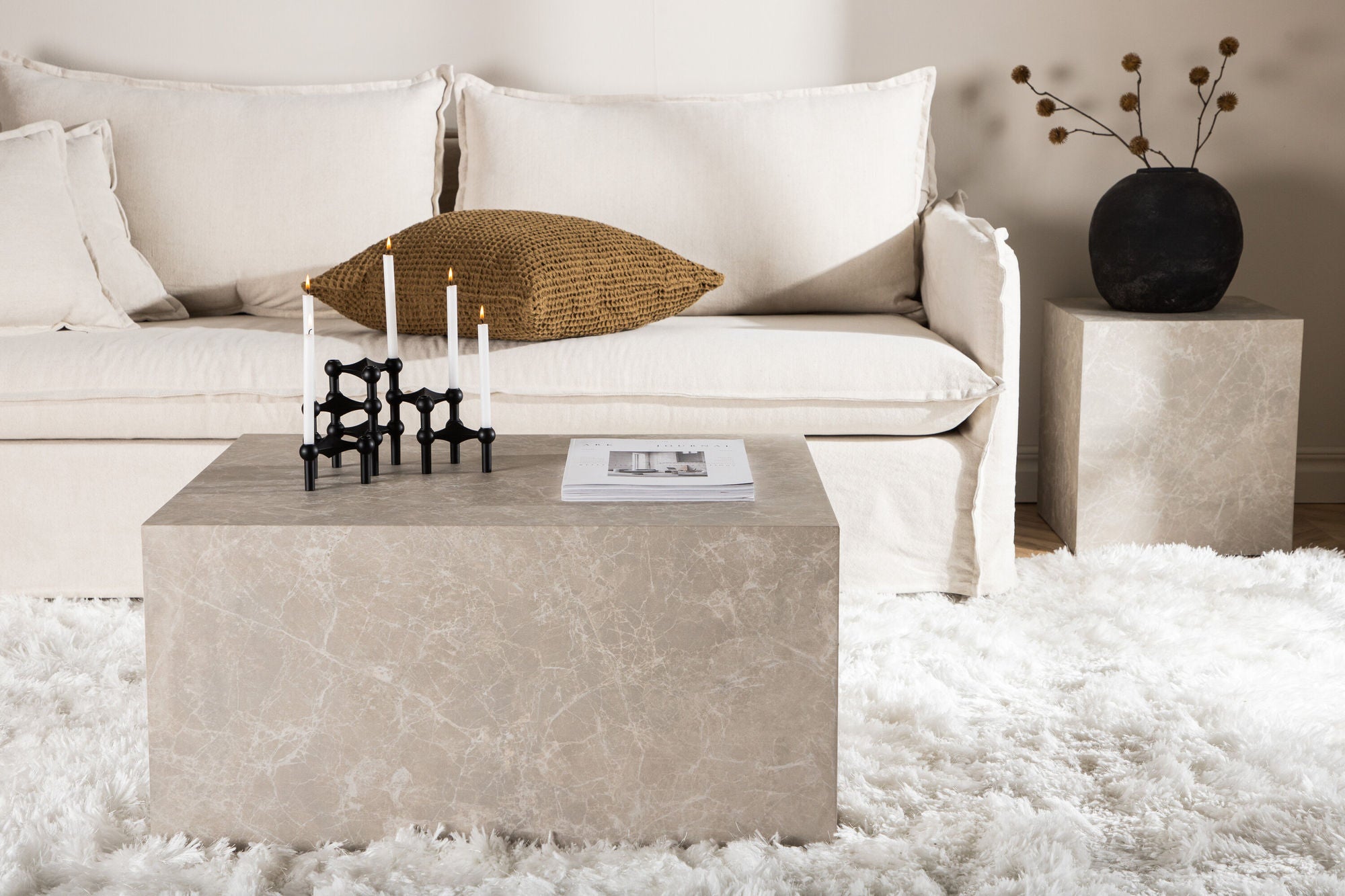 Couchtisch York 80x60cm - Beige Marmoroptik-Couchtisch-Venture Home-le canapé