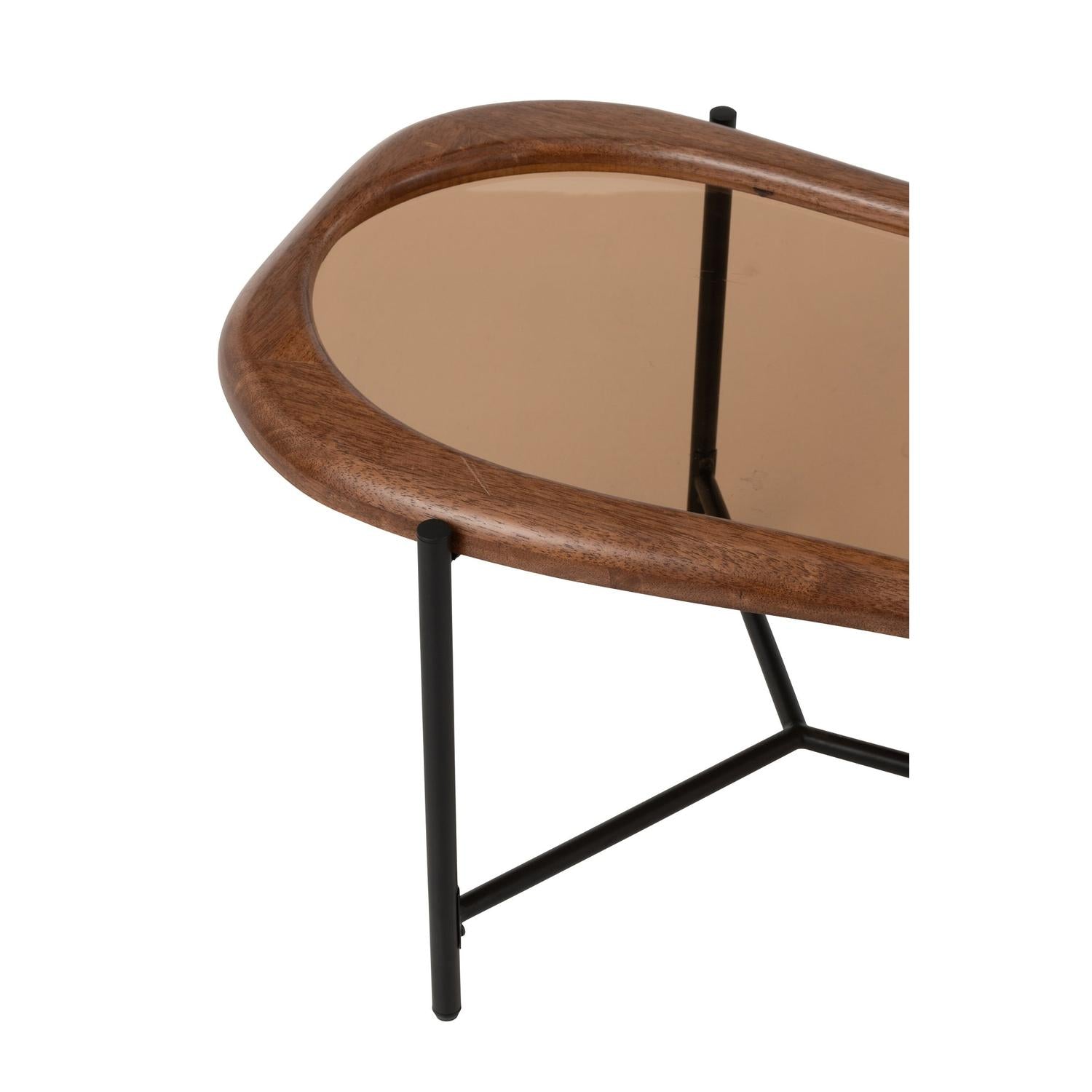 Couchtisch Zig aus Glas mit Holzrahmen - Braun-Couchtische-J-Line-le canapé
