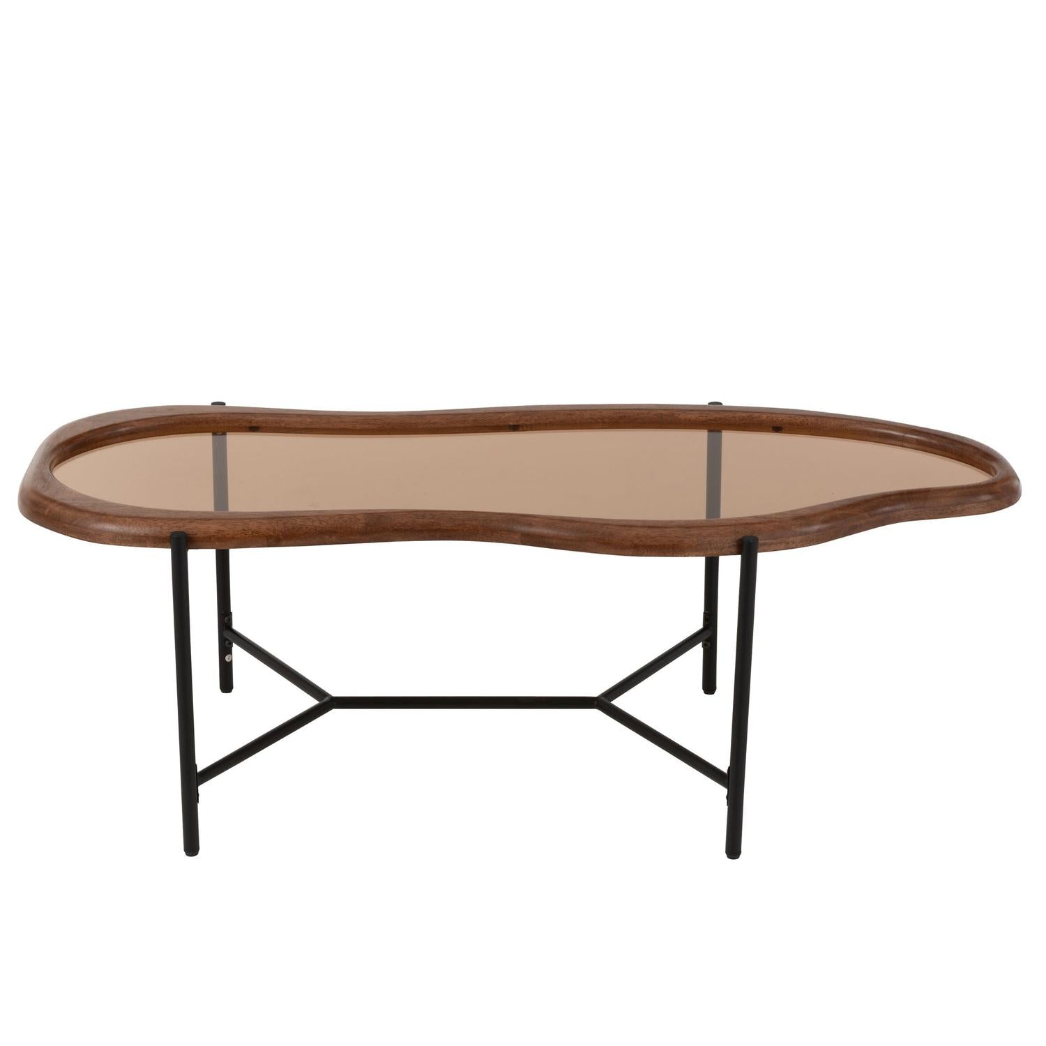 Couchtisch Zig aus Glas mit Holzrahmen - Braun-Couchtische-J-Line-le canapé