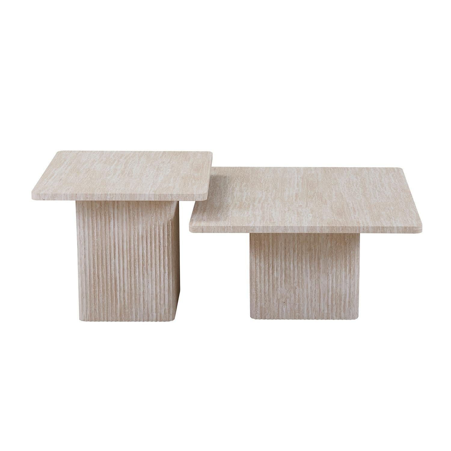 Couchtische Bobby in Keramik Travertin Optik, 2er-Set - Beige-Couchtisch-Rousseau-le canapé