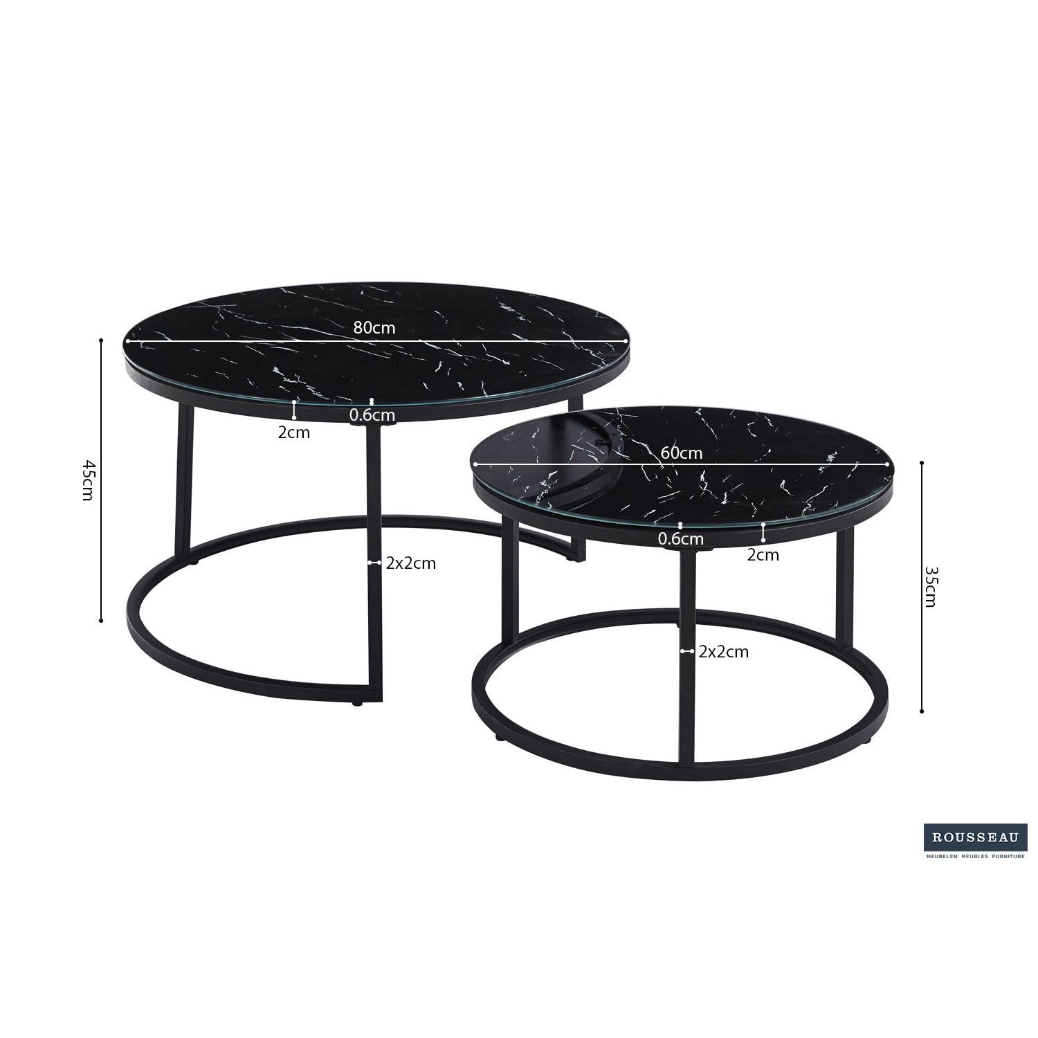 Couchtische Boston in Marmoroptik, 2er-Set - Schwarz-Couchtisch-Rousseau-le canapé