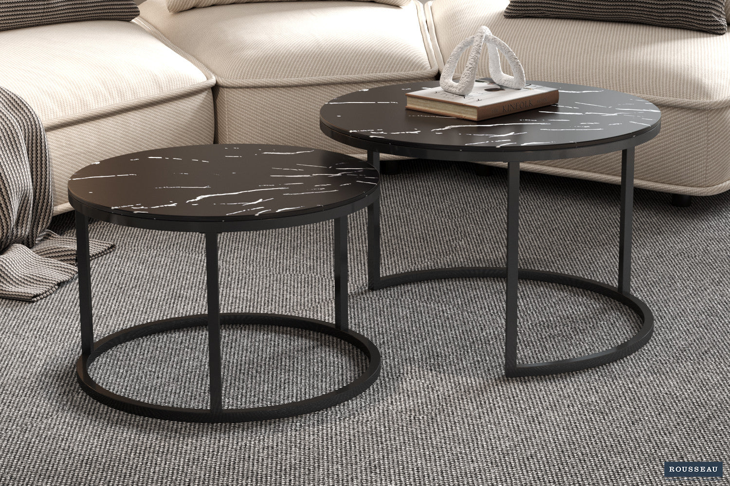 Couchtische Boston in Marmoroptik, 2er-Set - Schwarz-Couchtisch-Rousseau-le canapé