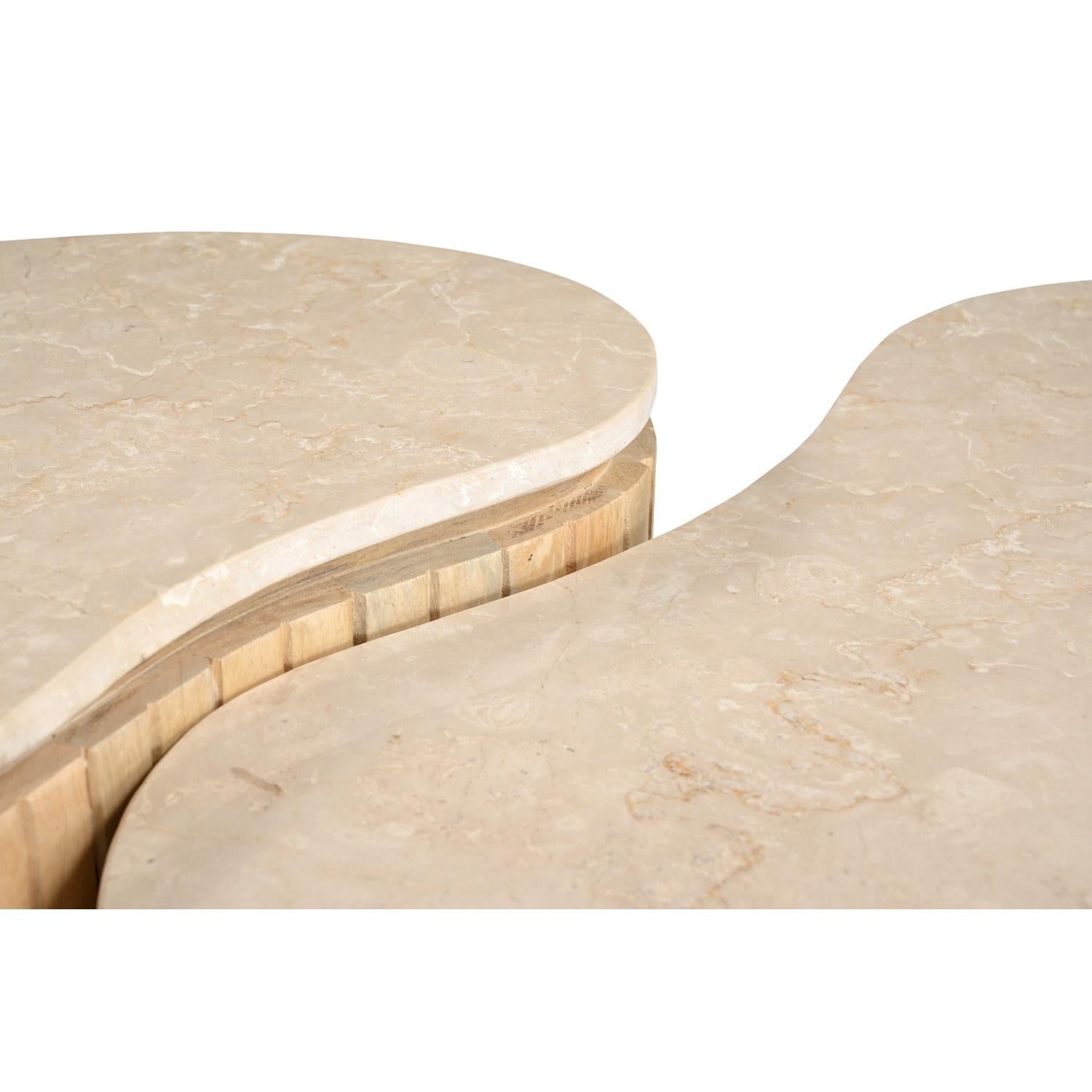 Couchtische Sorai aus Mangoholz und Marmor, 2er-Set - Beige-Couchtisch-Livingfurn-le canapé