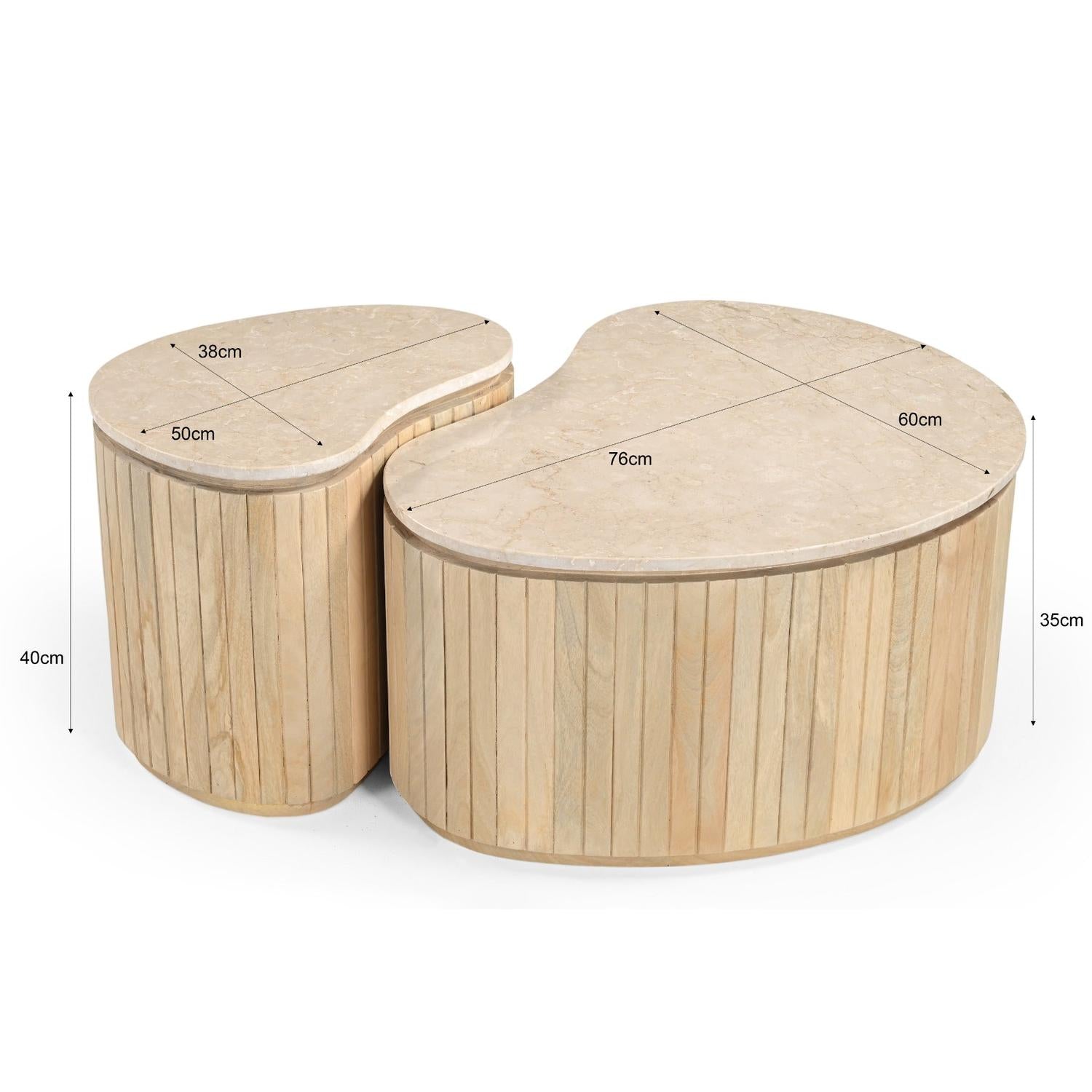 Couchtische Sorai aus Mangoholz und Marmor, 2er-Set - Beige-Couchtisch-Livingfurn-le canapé