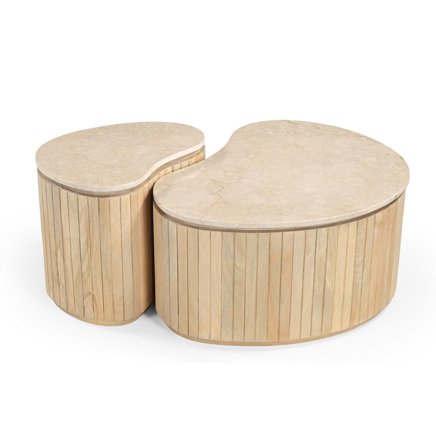 Couchtische Sorai aus Mangoholz und Marmor, 2er-Set - Beige-Couchtisch-Livingfurn-le canapé
