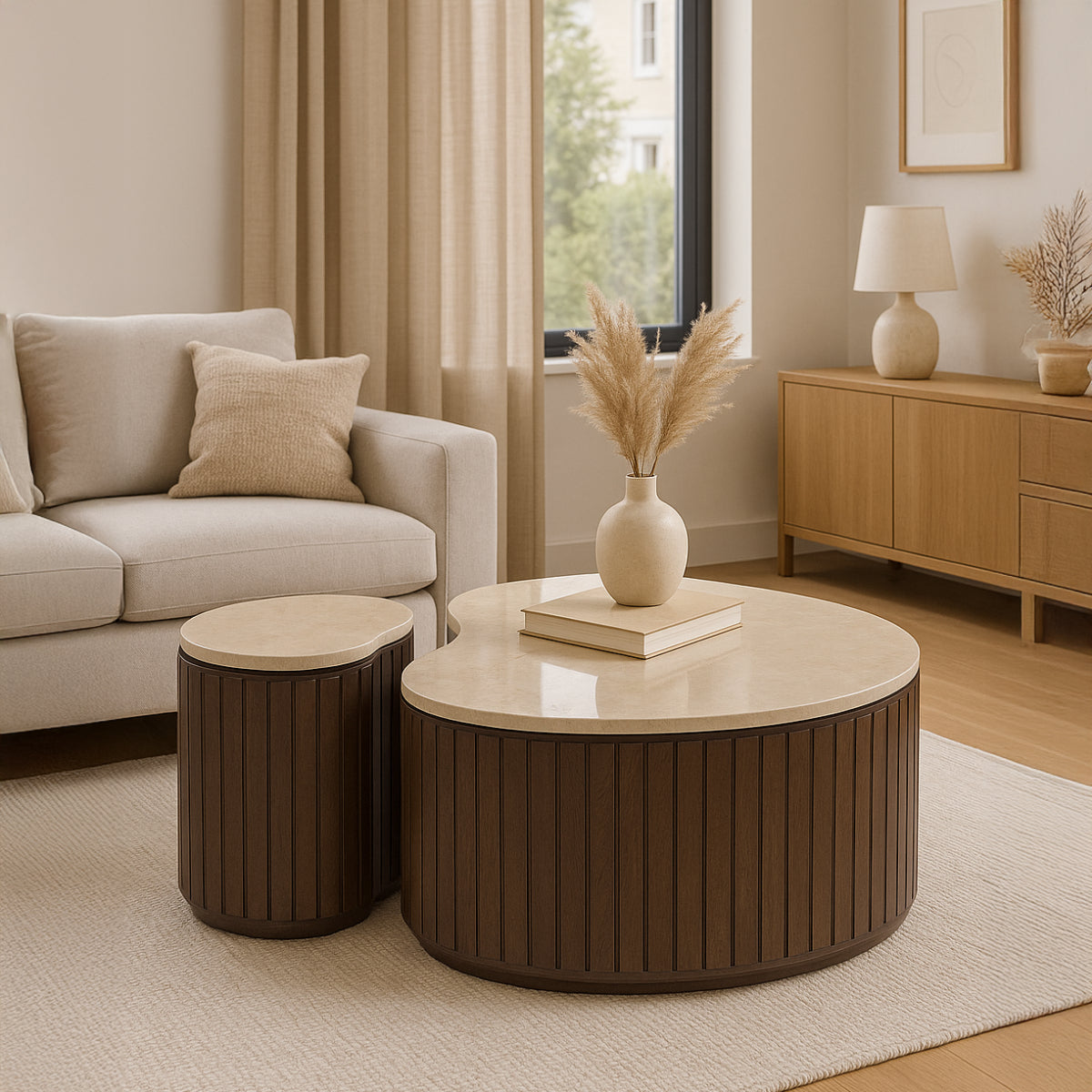 Couchtische Sorai aus Mangoholz und Marmor, 2er-Set - Braun-Couchtisch-Livingfurn-le canapé
