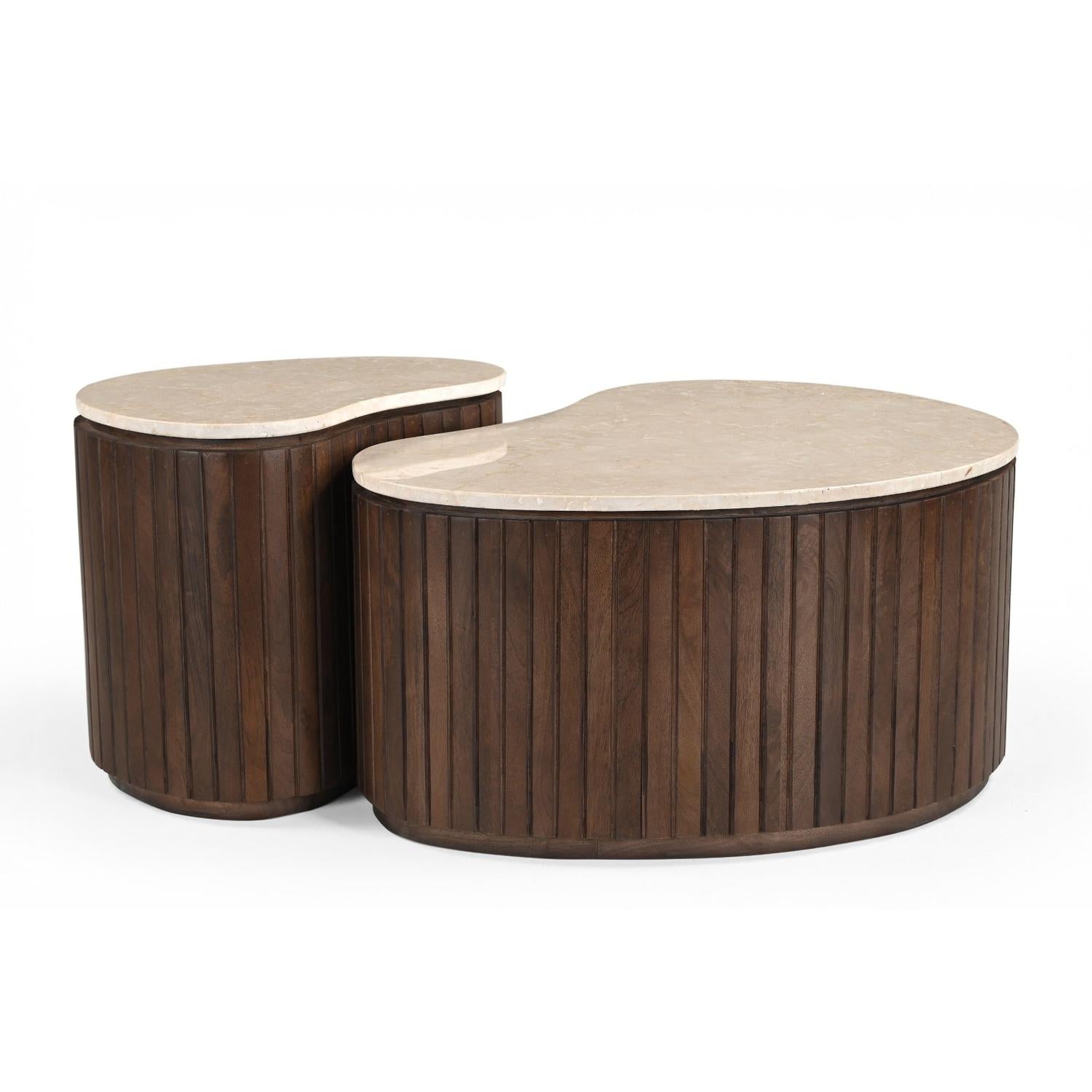 Couchtische Sorai aus Mangoholz und Marmor, 2er-Set - Braun-Couchtisch-Livingfurn-le canapé