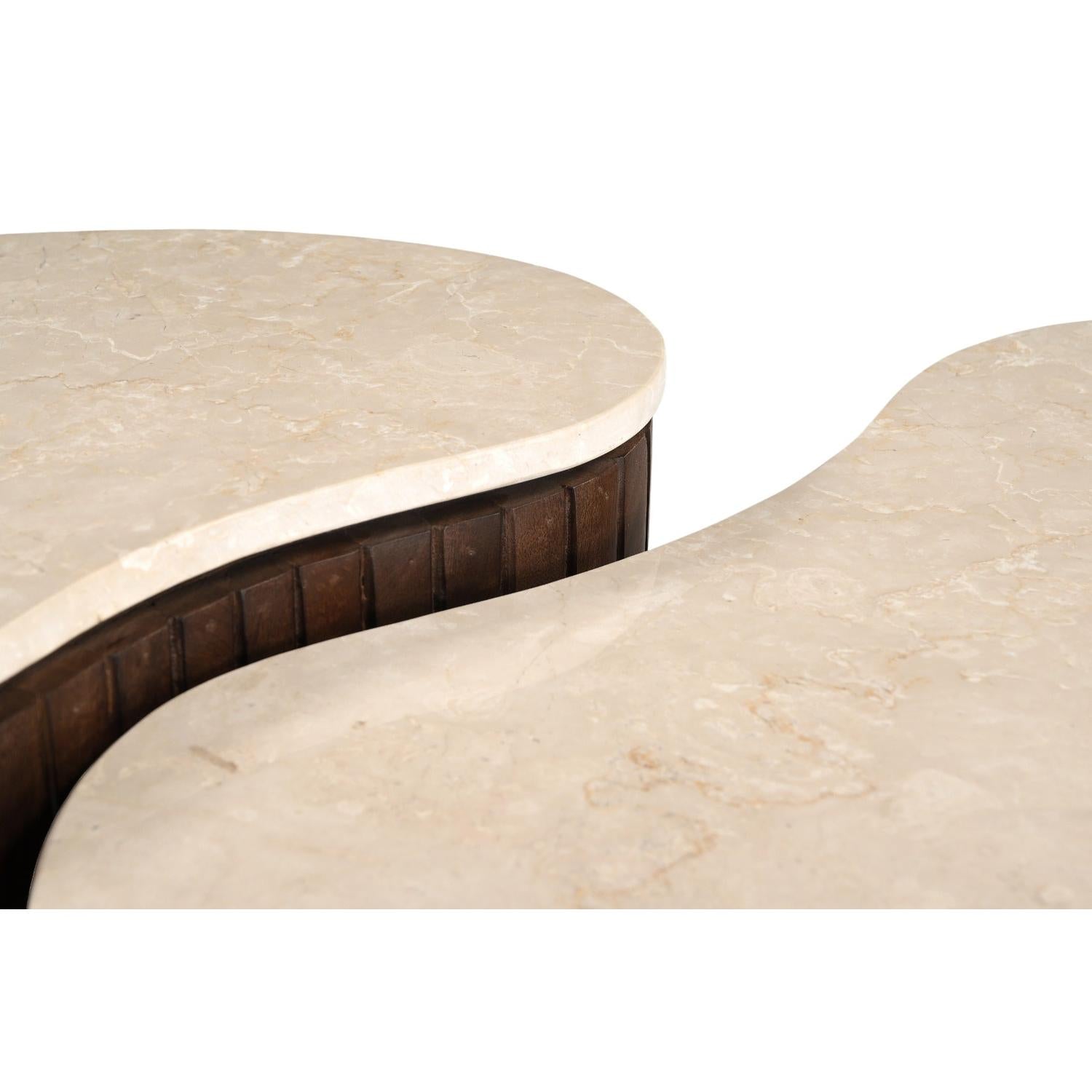 Couchtische Sorai aus Mangoholz und Marmor, 2er-Set - Braun-Couchtisch-Livingfurn-le canapé