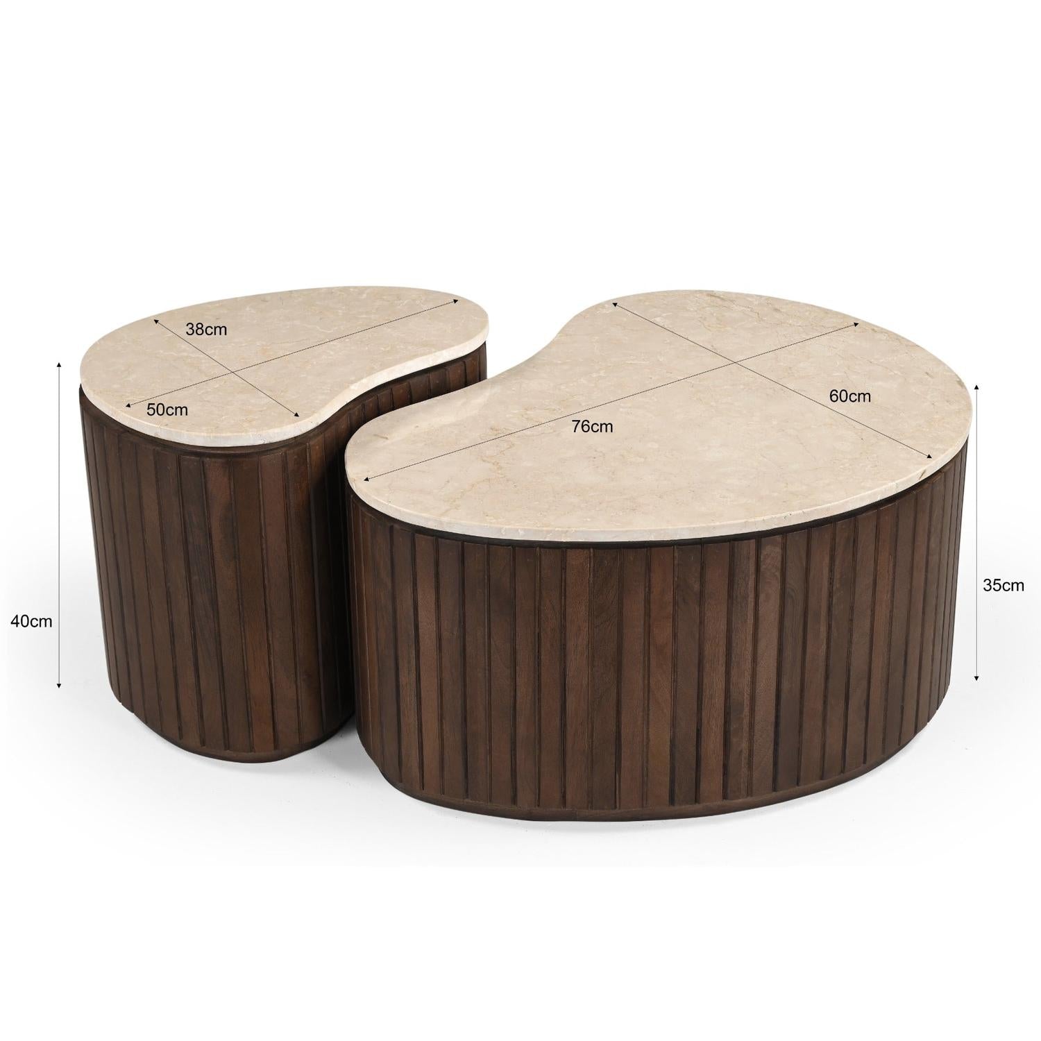 Couchtische Sorai aus Mangoholz und Marmor, 2er-Set - Braun-Couchtisch-Livingfurn-le canapé
