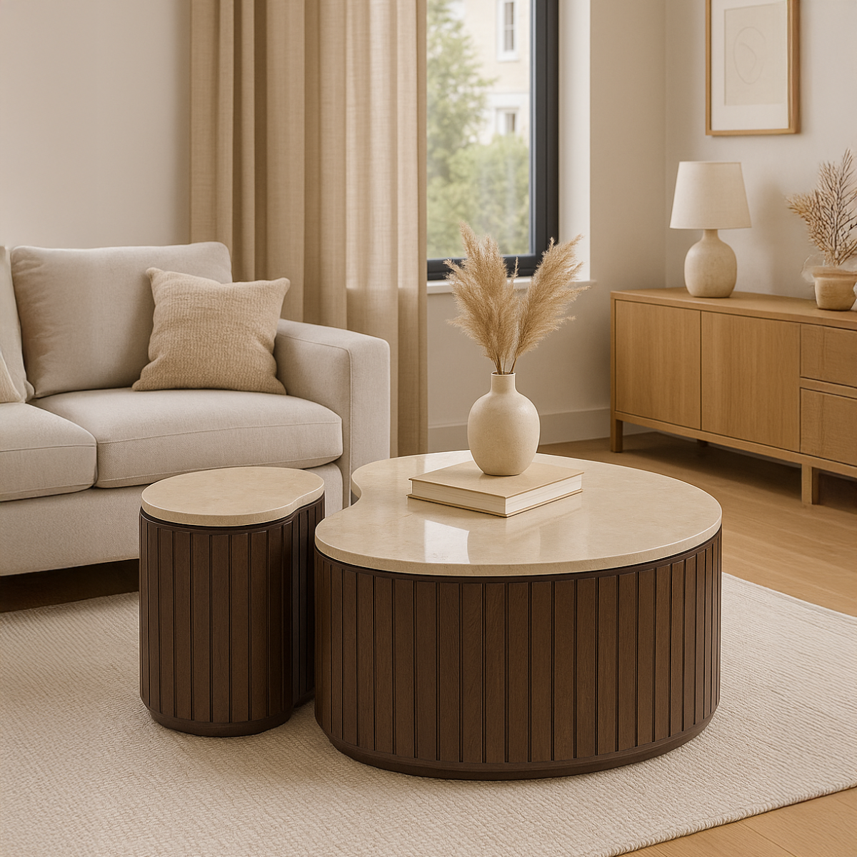 Couchtische Sorai aus Mangoholz und Marmor, 2er-Set - Braun-Couchtische-Livingfurn-le canapé