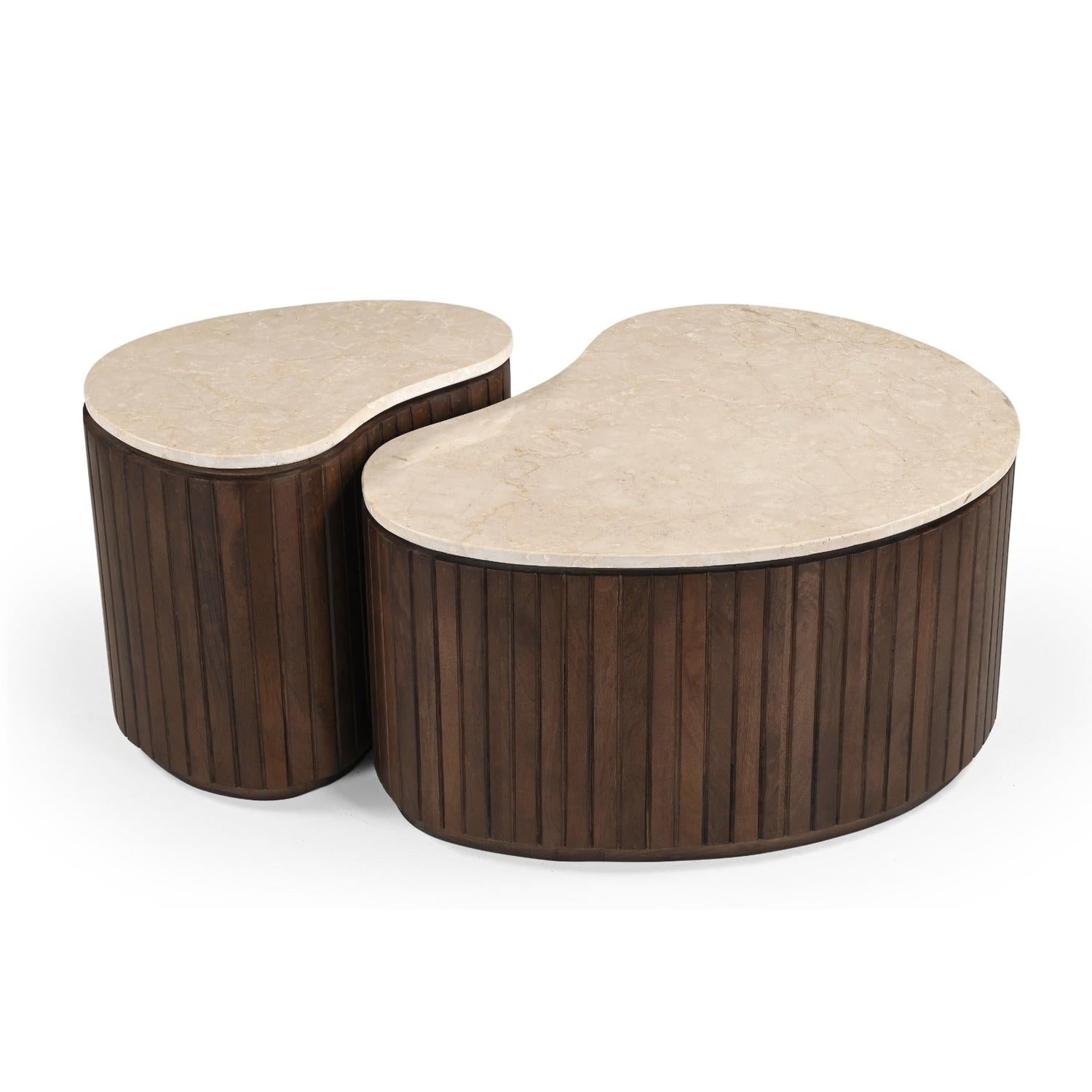 Couchtische Sorai aus Mangoholz und Marmor, 2er-Set - Braun-Couchtische-Livingfurn-le canapé