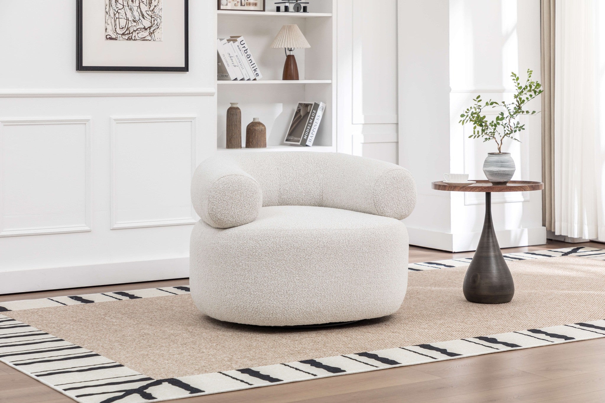 Drehsessel Alessa aus Teddy Bouclé - Weiß-Loungesessel-le canapé-le canapé