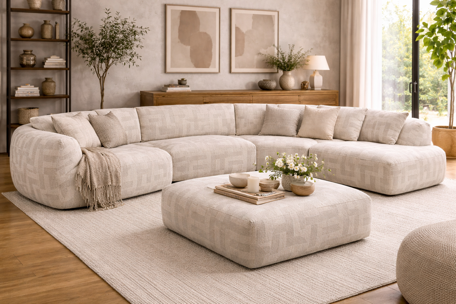 Ecksofa Amsterdam als 6-Sitzer mit Ottoman - Cremeweiß-6-Sitzer Sofas-Pole to Pole-le canapé