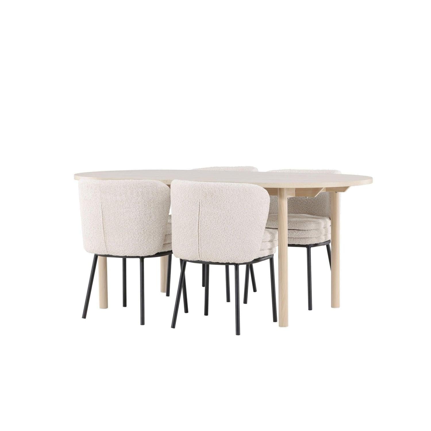 Essgruppe Esstisch Andy 180*90cm mit Stühlen Agnes aus Teddy-Bouclé - Beige-Essgruppen Oval-Venture Home-le canapé