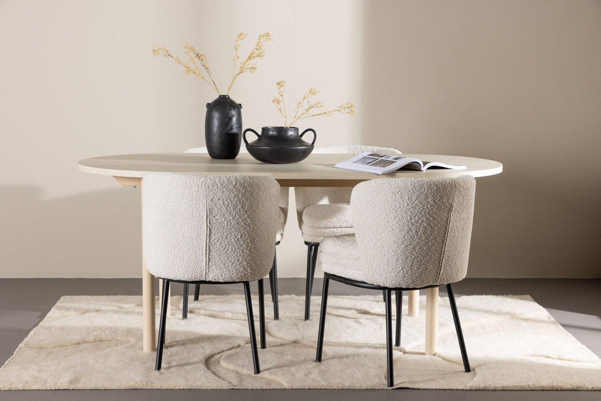 Essgruppe Esstisch Andy 180*90cm mit Stühlen Agnes aus Teddy-Boucle-Essgruppen Oval-Venture Home-le canapé