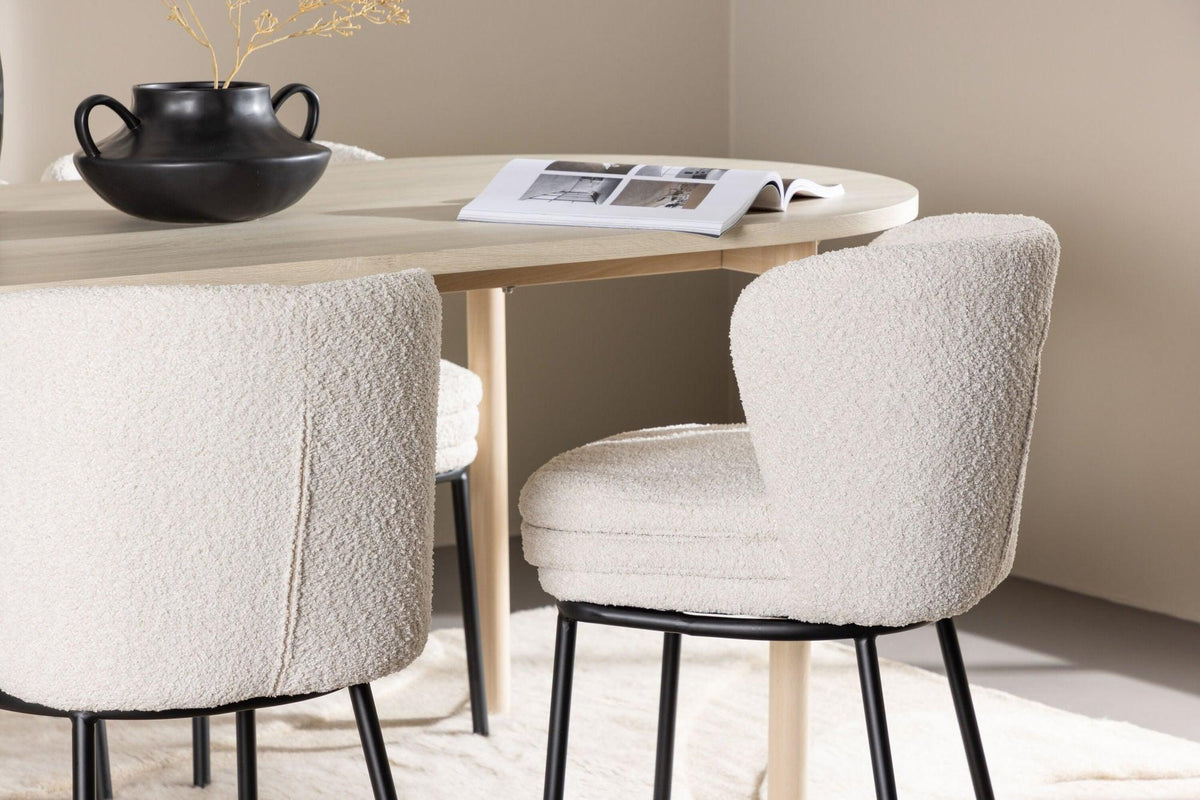 Essgruppe Esstisch Andy 180*90cm mit Stühlen Agnes aus Teddy-Boucle-Essgruppen Oval-Venture Home-le canapé