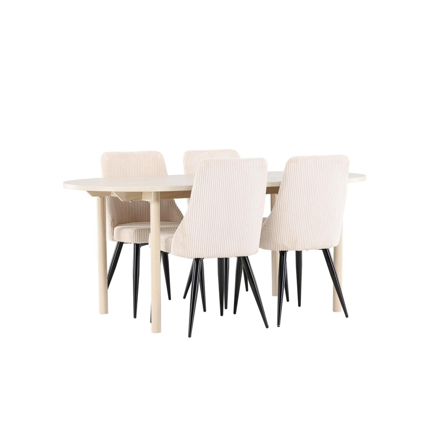 Essgruppe Esstisch Andy 180*90cm mit Stühlen Leone aus Kord-Essgruppe Oval-Venture Home-le canapé